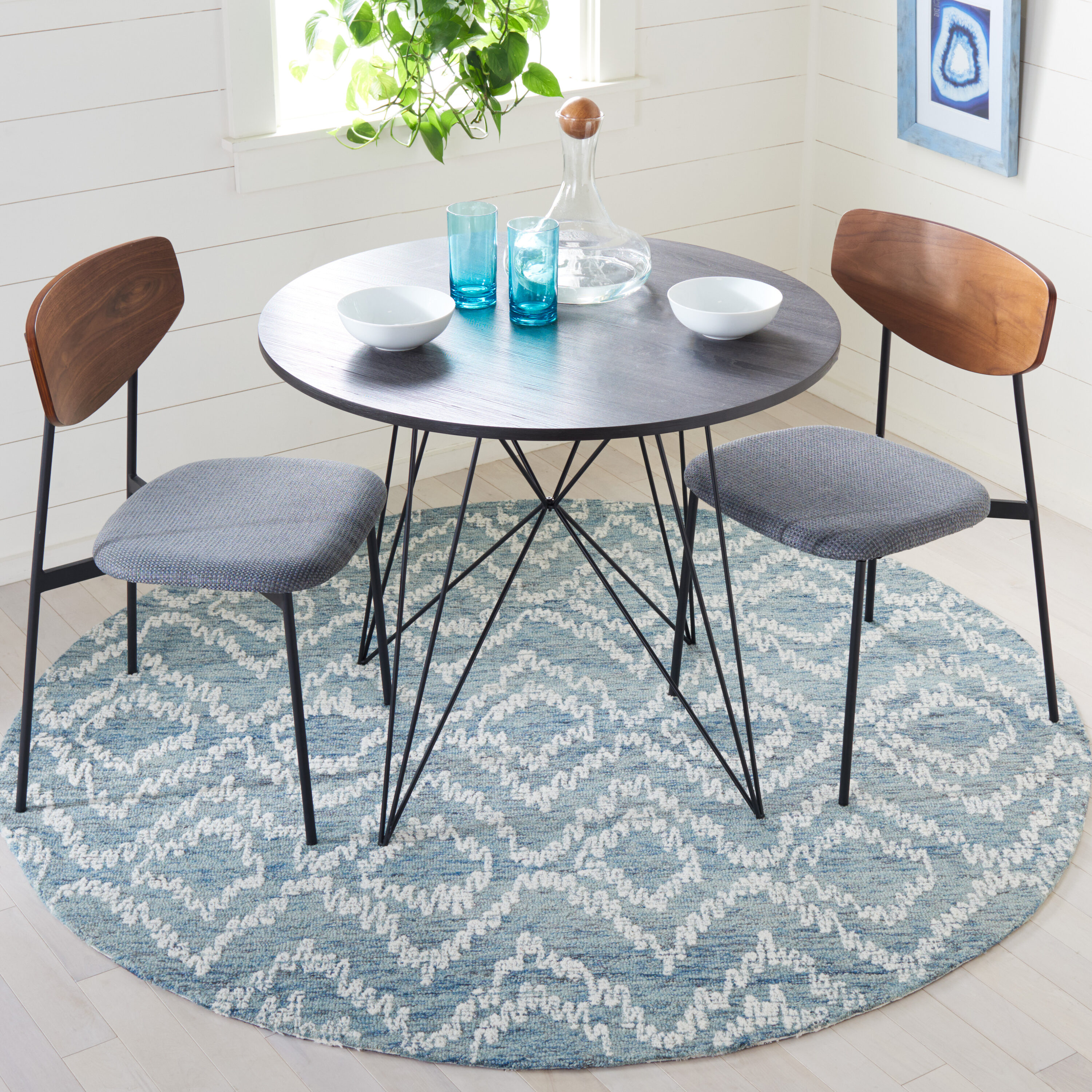  Metro 801 Natural/Blue Bohemian 6ft x 6ft Round Rug