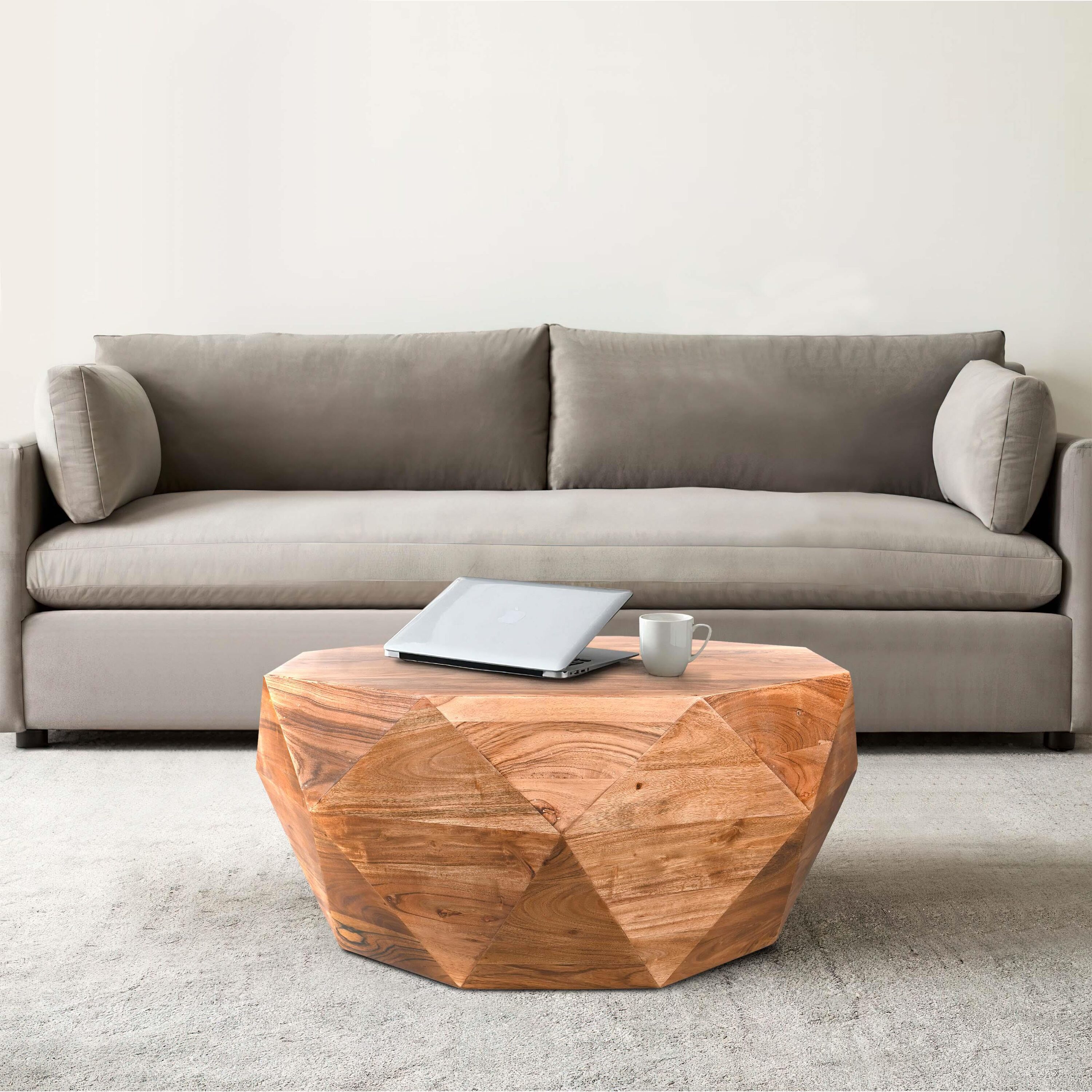 Octagonal Diamond-Patterned Acacia Wood Coffee Table in Natural Brown