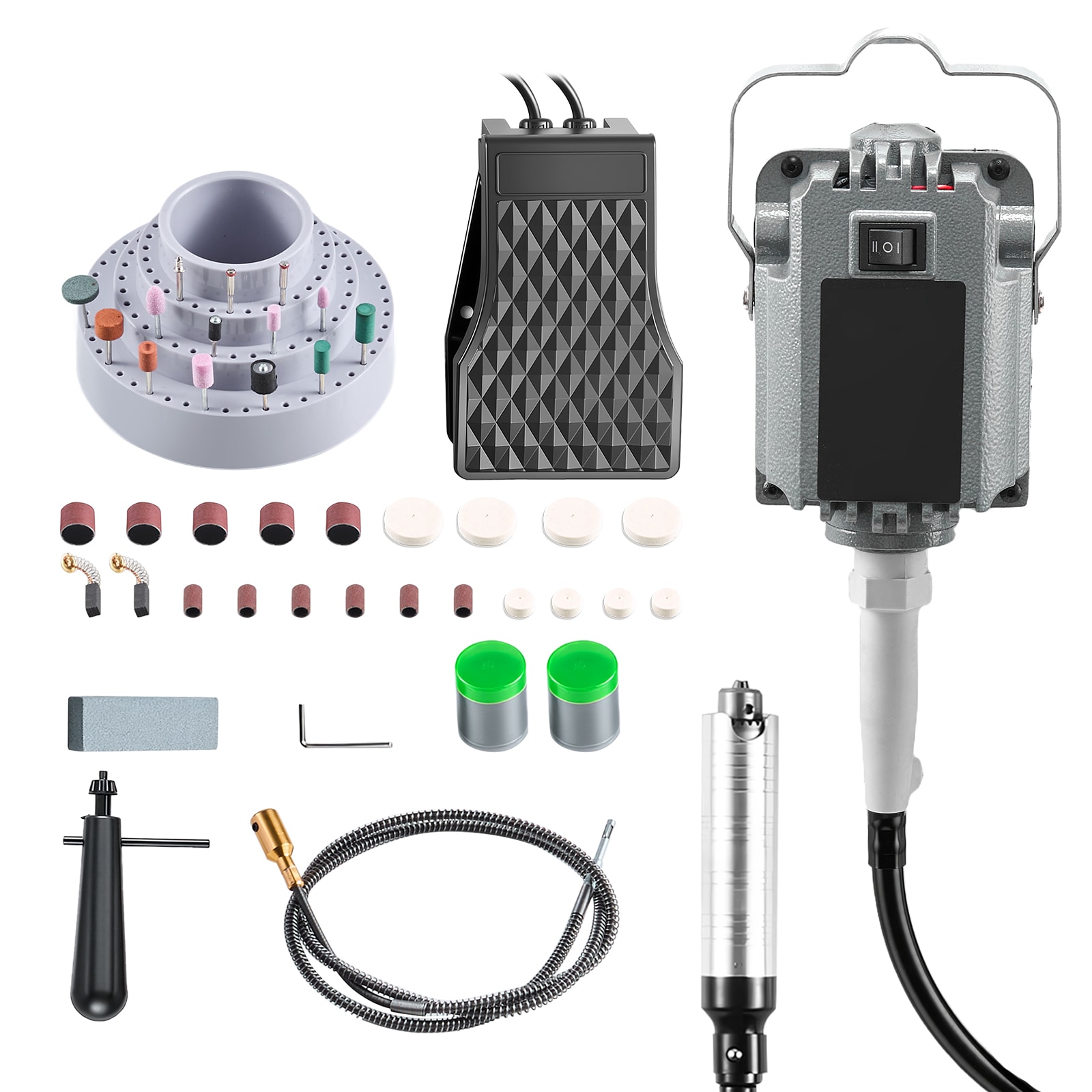 GIVIMO 125-W Flex Shaft Grinder 18000-RPM Rotary Tool with Foot Pedal and 112-Piece Accessory Kit #LW047GIVSS1119