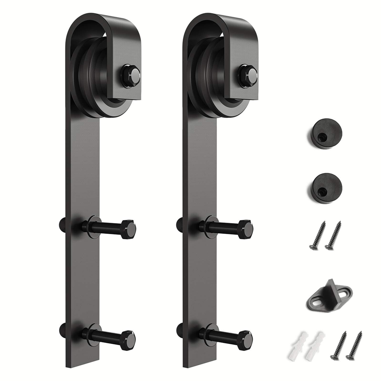 Phewnyzo  Sliding Barn Door Hardware Hangers Two Pieces Black J Shape for Solid Steel Doors durable home and garden accessory designed for