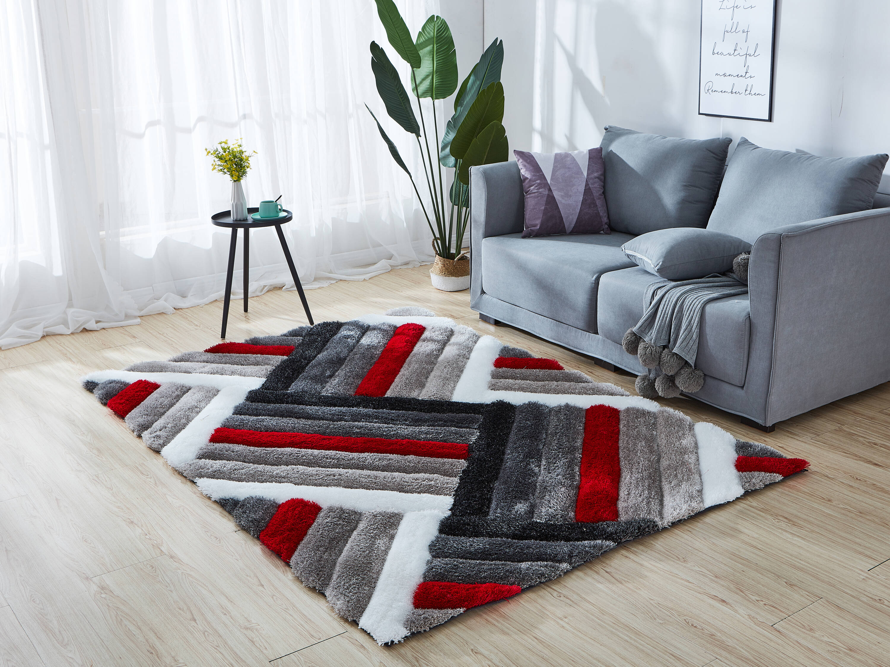 MDA Rugs Mateos Shag Collection Gray/Multi-Color Polyester Area Rug, 8 ...