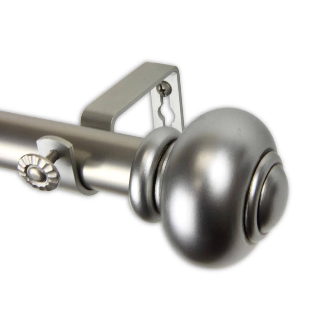 Hart & Harlow L100-34-995 Reina 1-in 120-in to 170-in Satin nickel Steel Single curtain rod with Finials