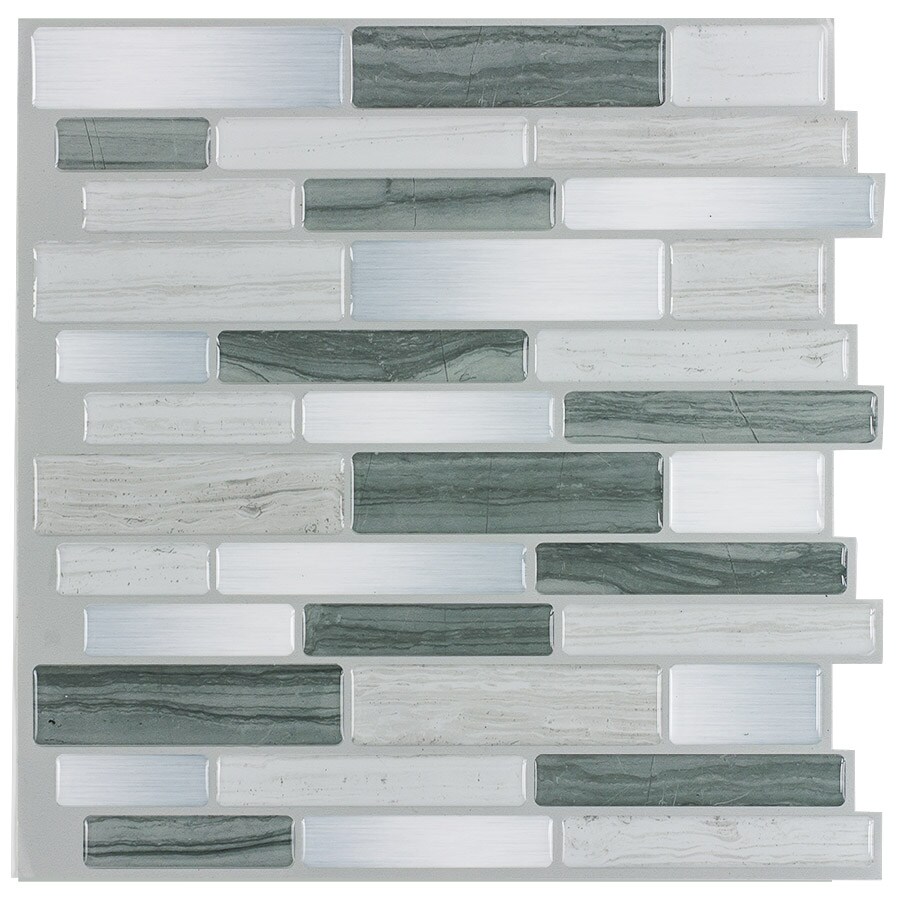Peel&Stick Mosaics Peel and Stick Mosaics Grey Mist 10-in x 10-in Glossy Composite Linear Mosaic Peel & Stick Tile