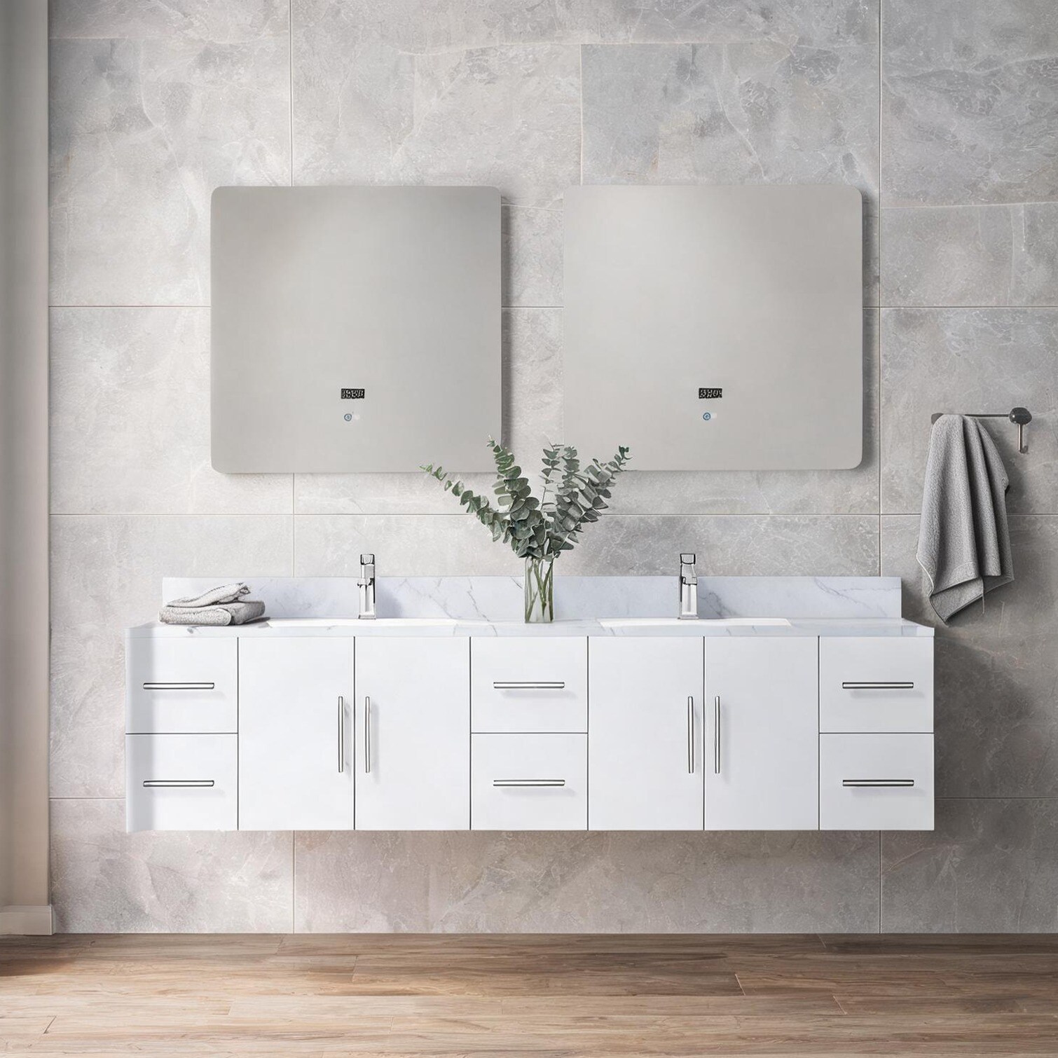 Watnature Double Bathroom Vanity with Carrara Marble Top Classic White ...
