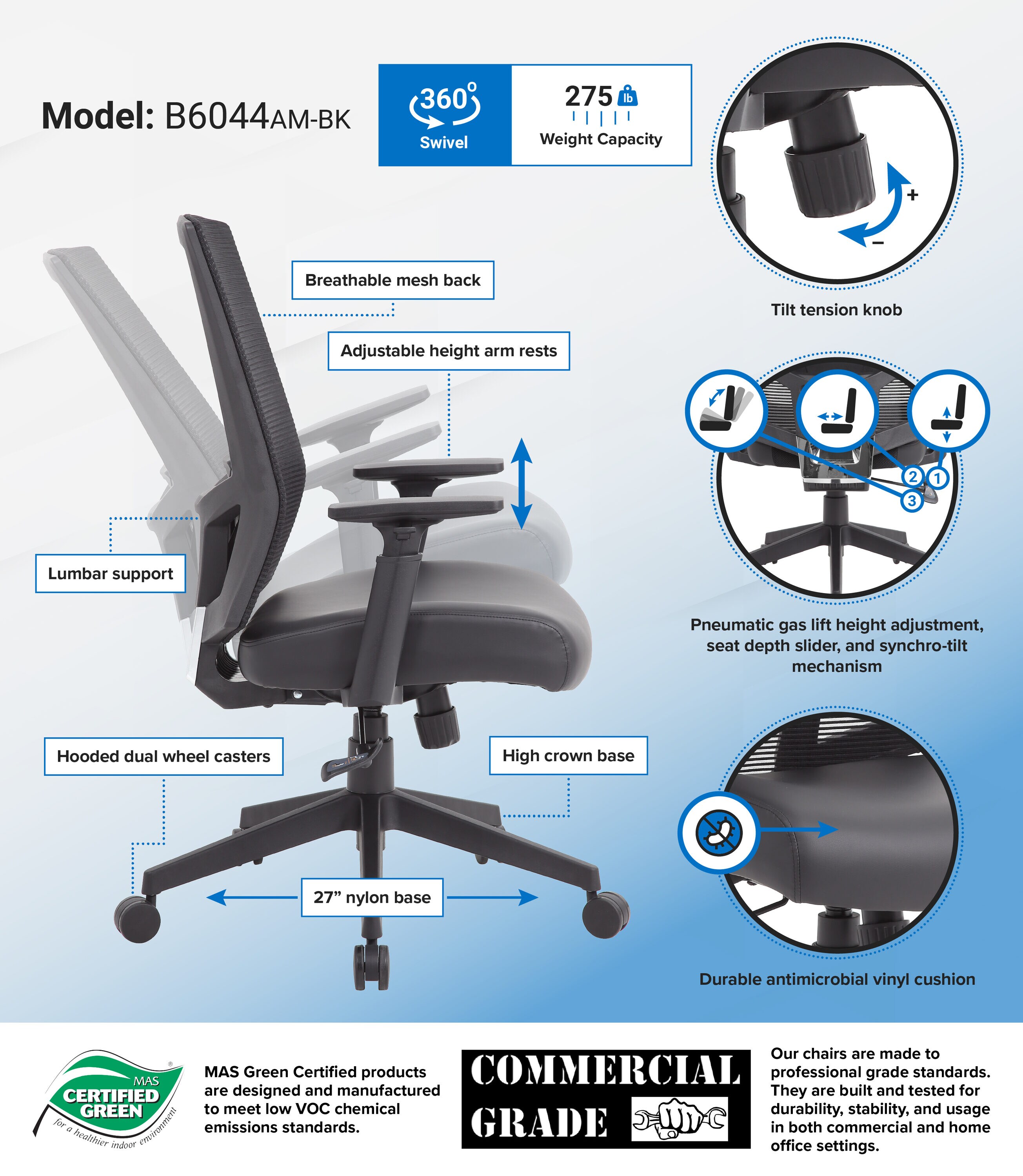 Black High Back Mesh and Vinyl Adjustable Task Chair