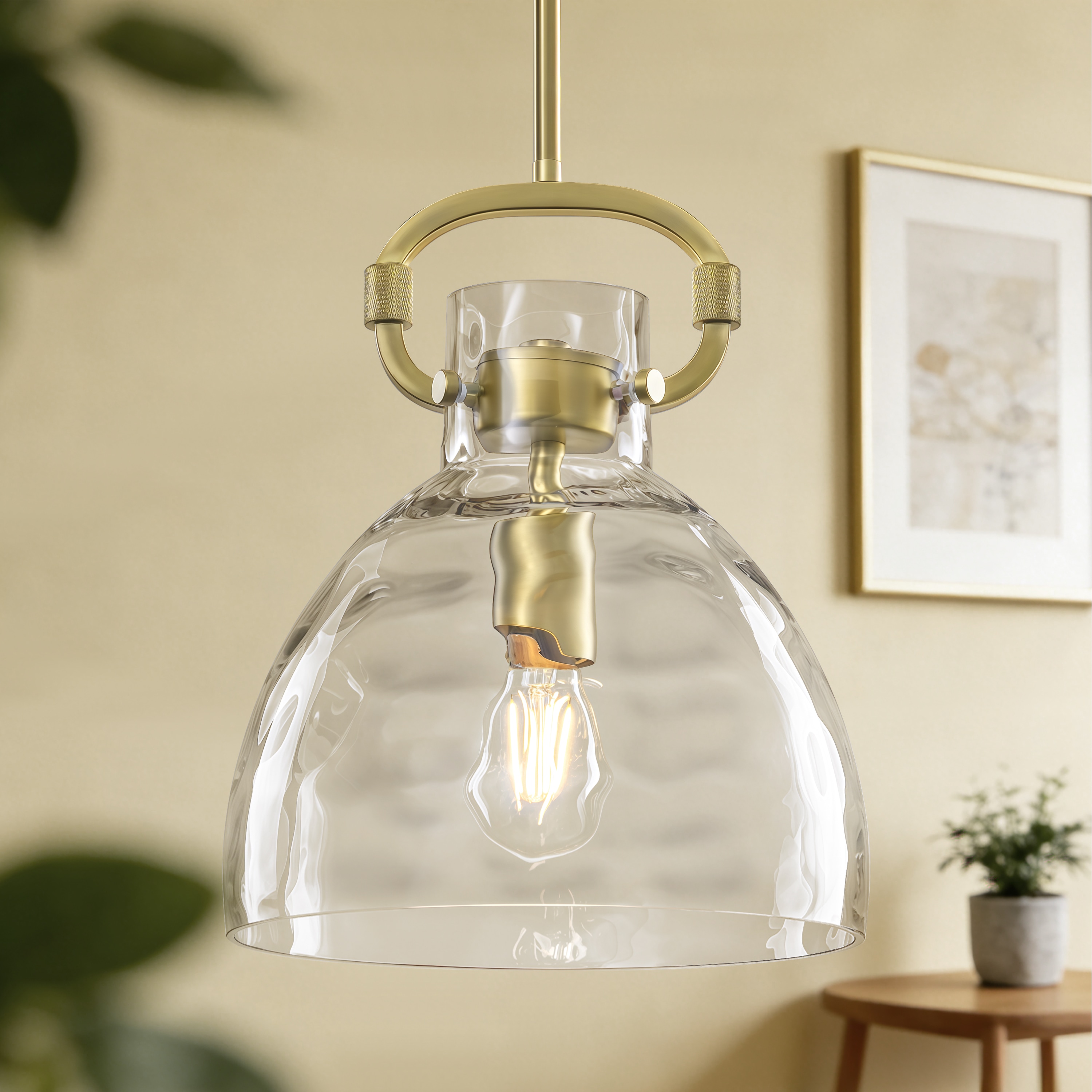 GoYeel 1 -Light Gold Modern/contemporary Textured glass Dome Hanging Pendant Light