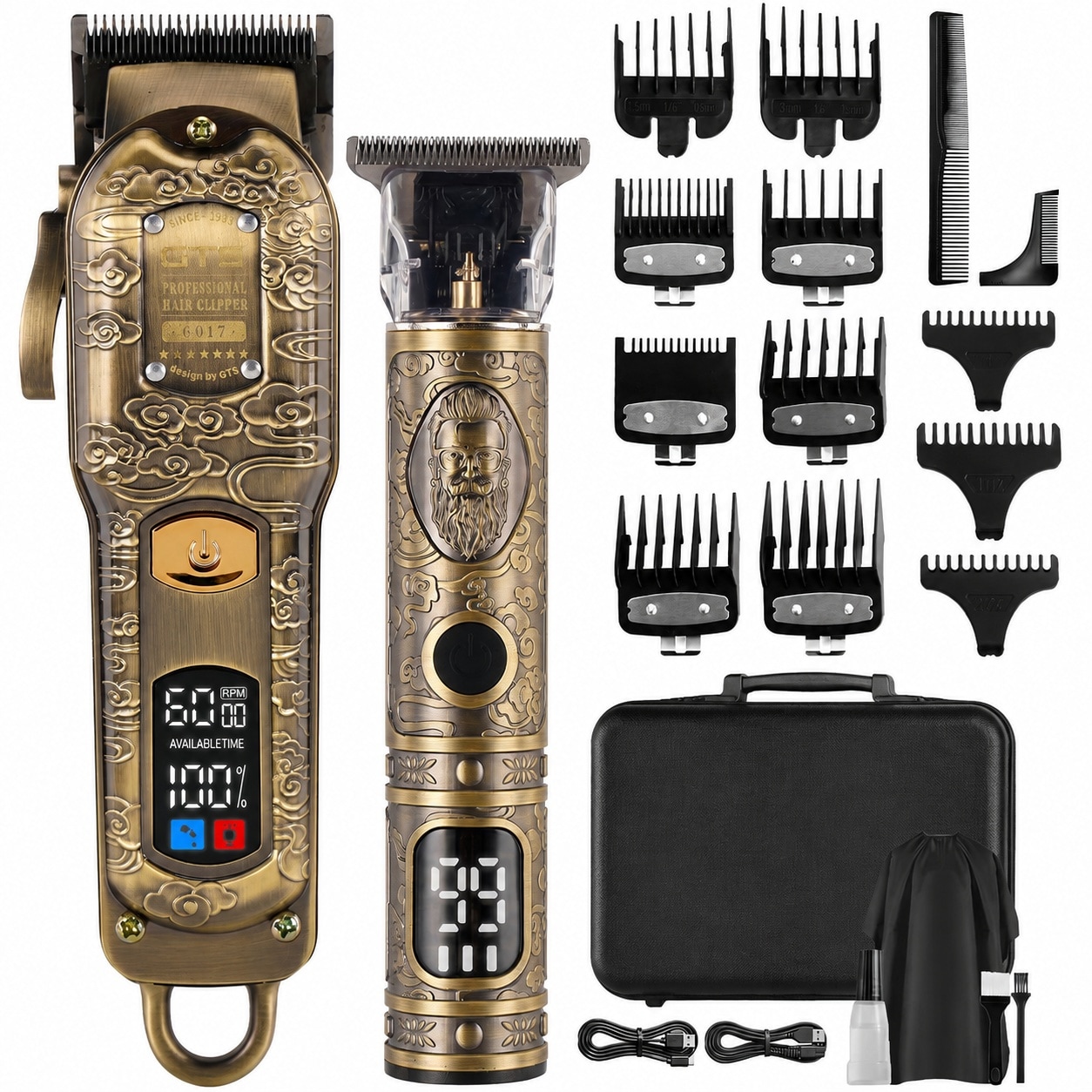LILILIAN FMY  Professional Hair Clippers Set Electric Cordless Haircut Kit for Men with Multiple Guard Attachments and LED Display