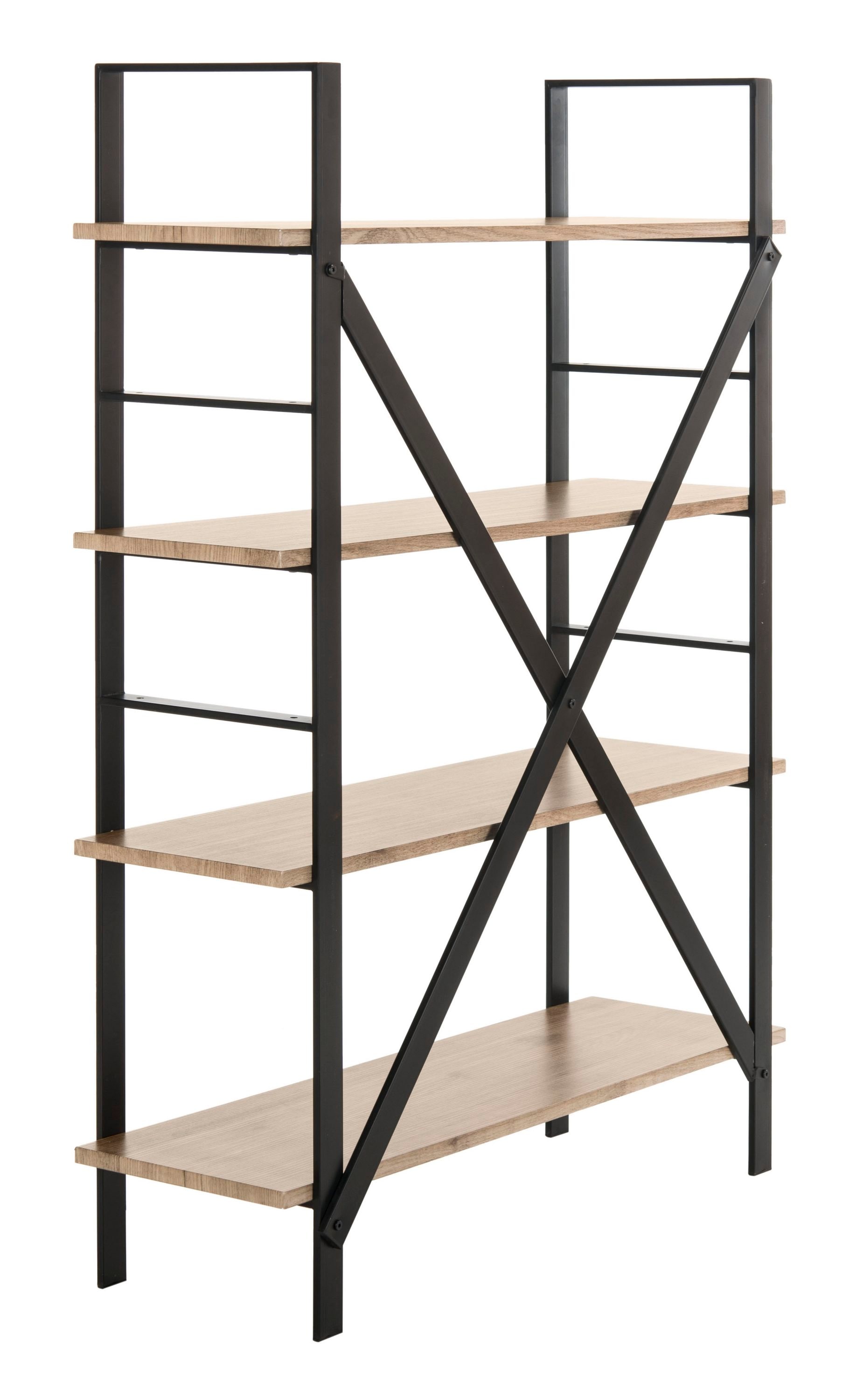 Safavieh Raylan Oak/Black Wood 4-Shelf Bookcase (39.4-in W x 55-in H x ...