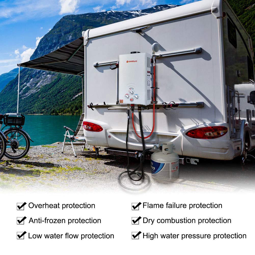 Camplux Portable Water Heater Propane 2.11 GPM on Demand Tankless GAS Camping Water Heater, Gray