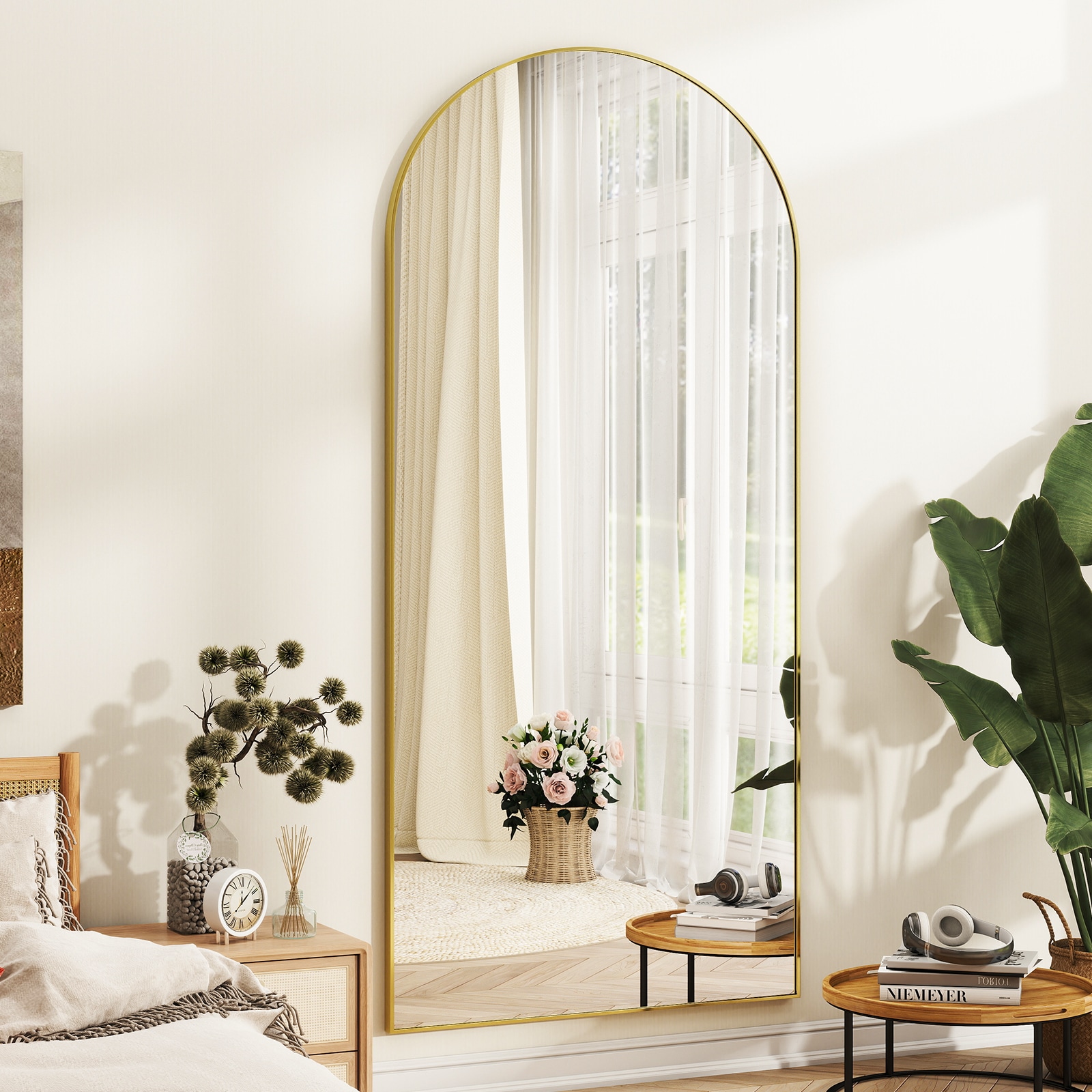 BEAUTYPEAK YH3375G 33-Inches W x 75.0-Inches H Arch Gold Framed Full Length Floor Mirror