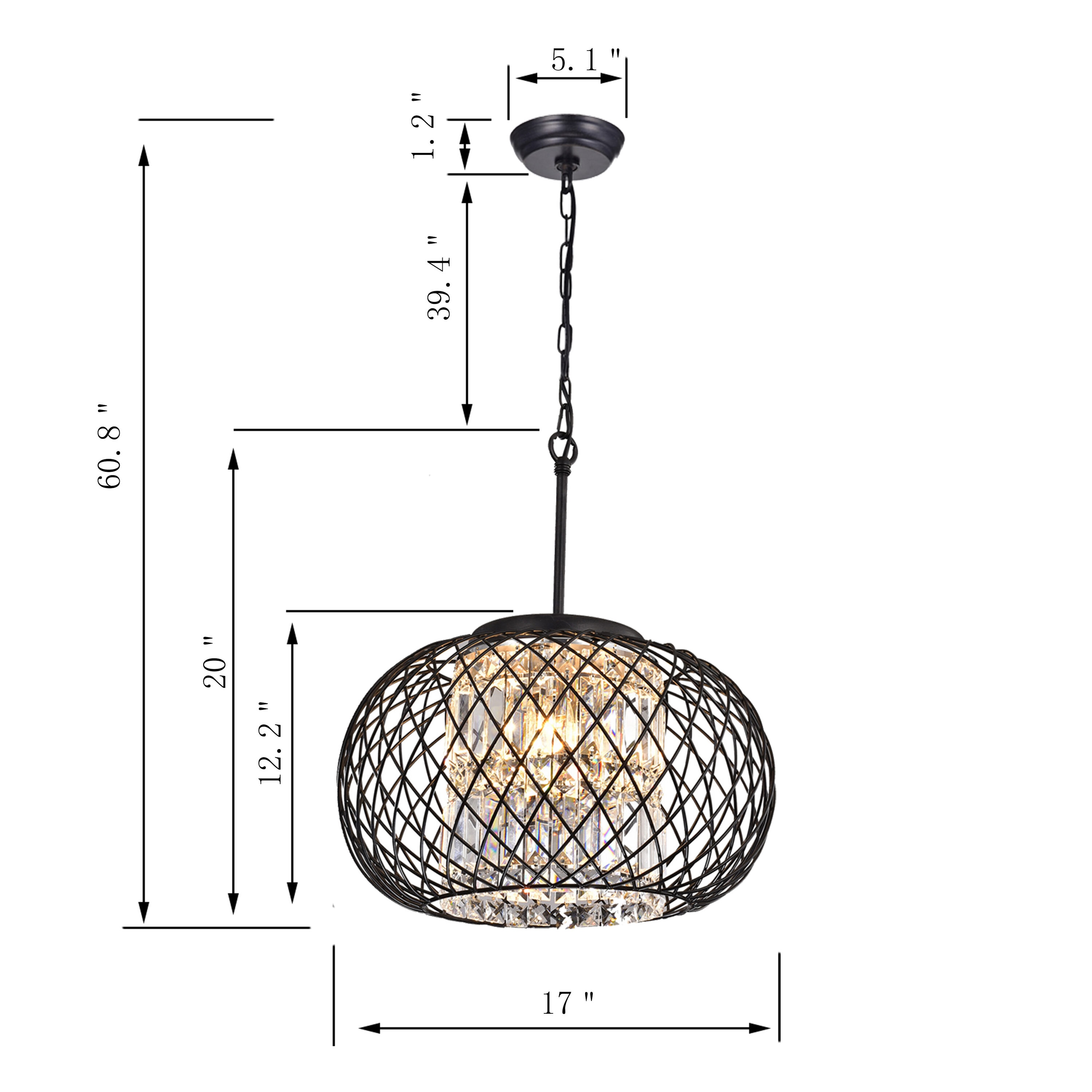 Black Brushed Brown Globe Chandelier with Crystal Accents