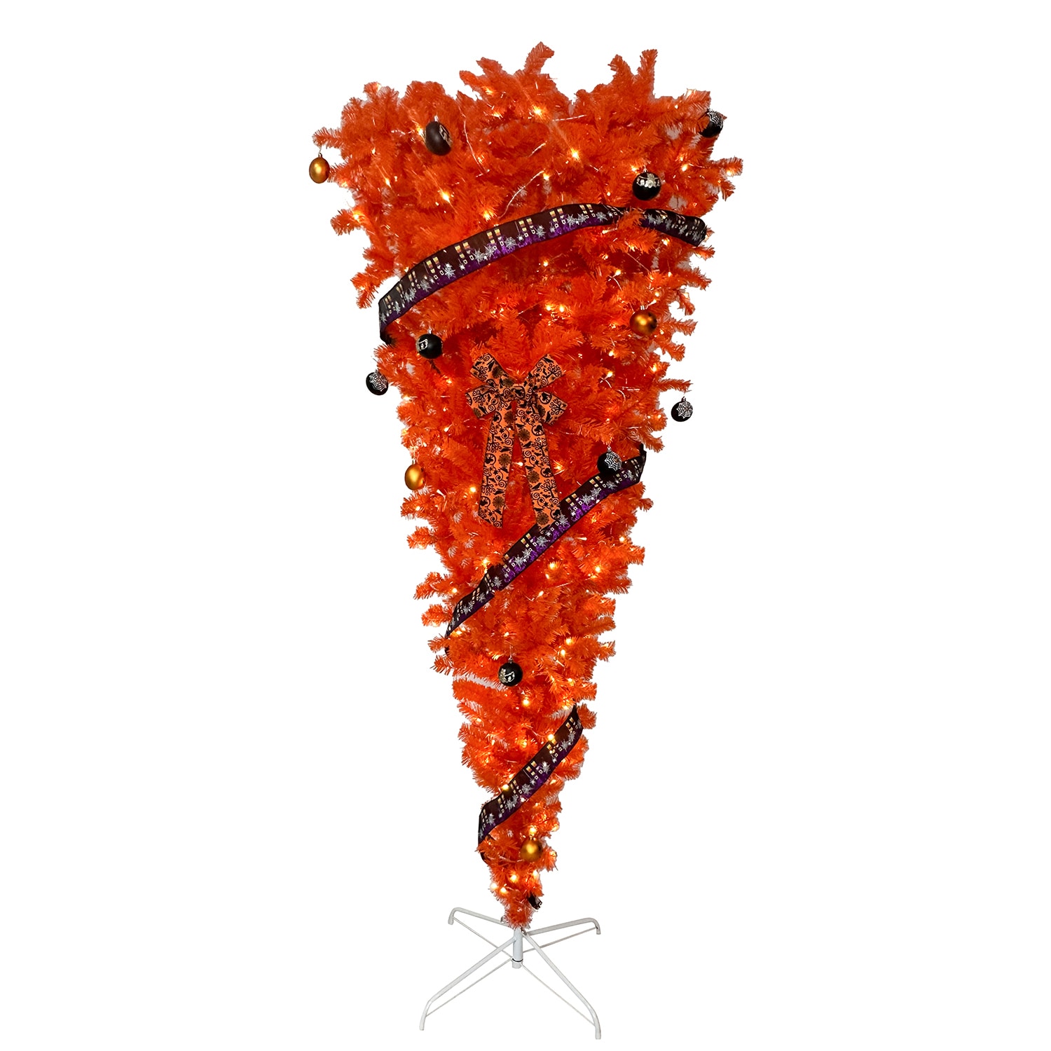 Bybafun YA0500021 7.5-ft Pre-lit Upside-down Flocked Orange Artificial Christmas Tree with LED Lights