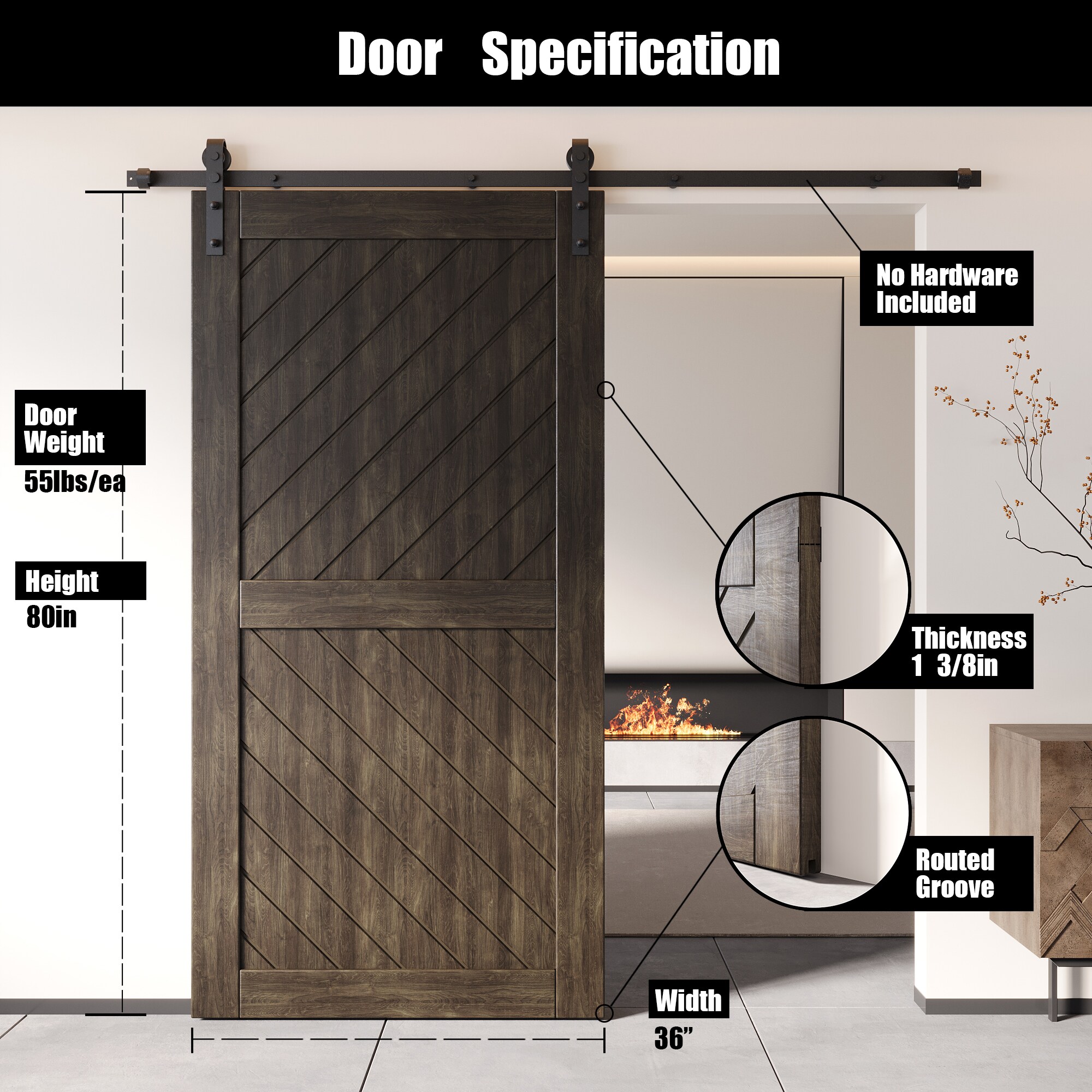 HOMACER XT3-3680-EB Barn-Doors - View #2