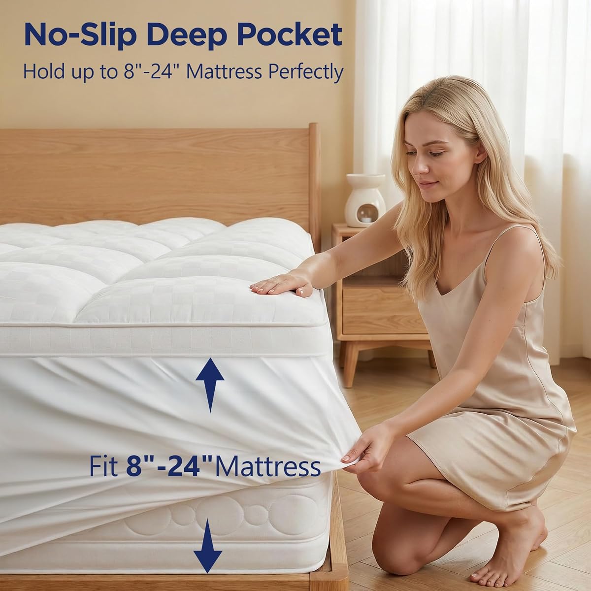 Etokfoks  4 in Queen White Memory Foam Mattress Topper with Cooling Gel and Pillow Top Pressure Relief