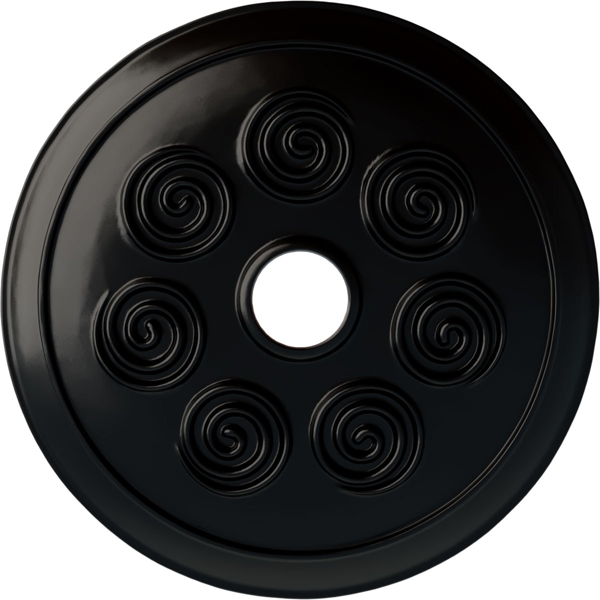Ekena Millwork CM25SPBLF Spiral 25.25-in W x 25.25-in L Painted Jet Black Polyurethane Whole Ceiling Medallion