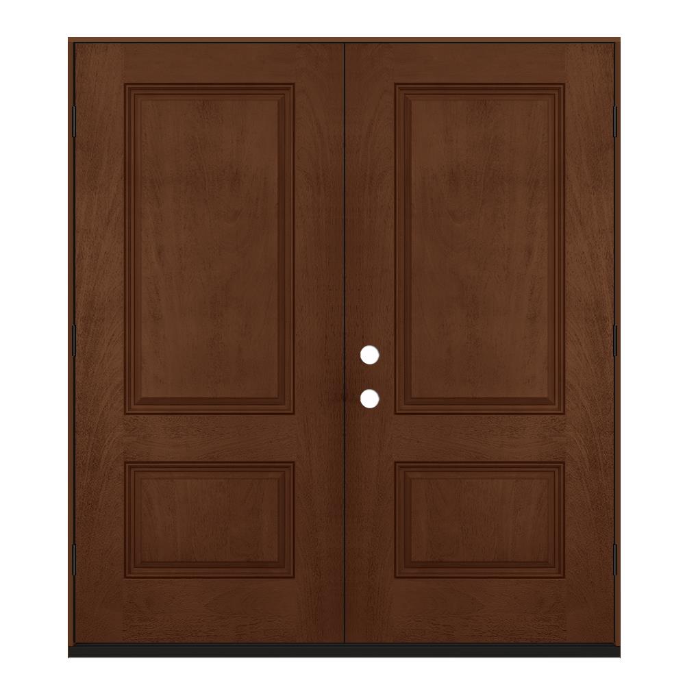 JELD-WEN 72-in x 80-in x 4-9/16-in Fiberglass Left-Hand Outswing Dark Chocolate Stained Prehung Double Front Door Insulating Core in Brown -  LOWOLJW231600038