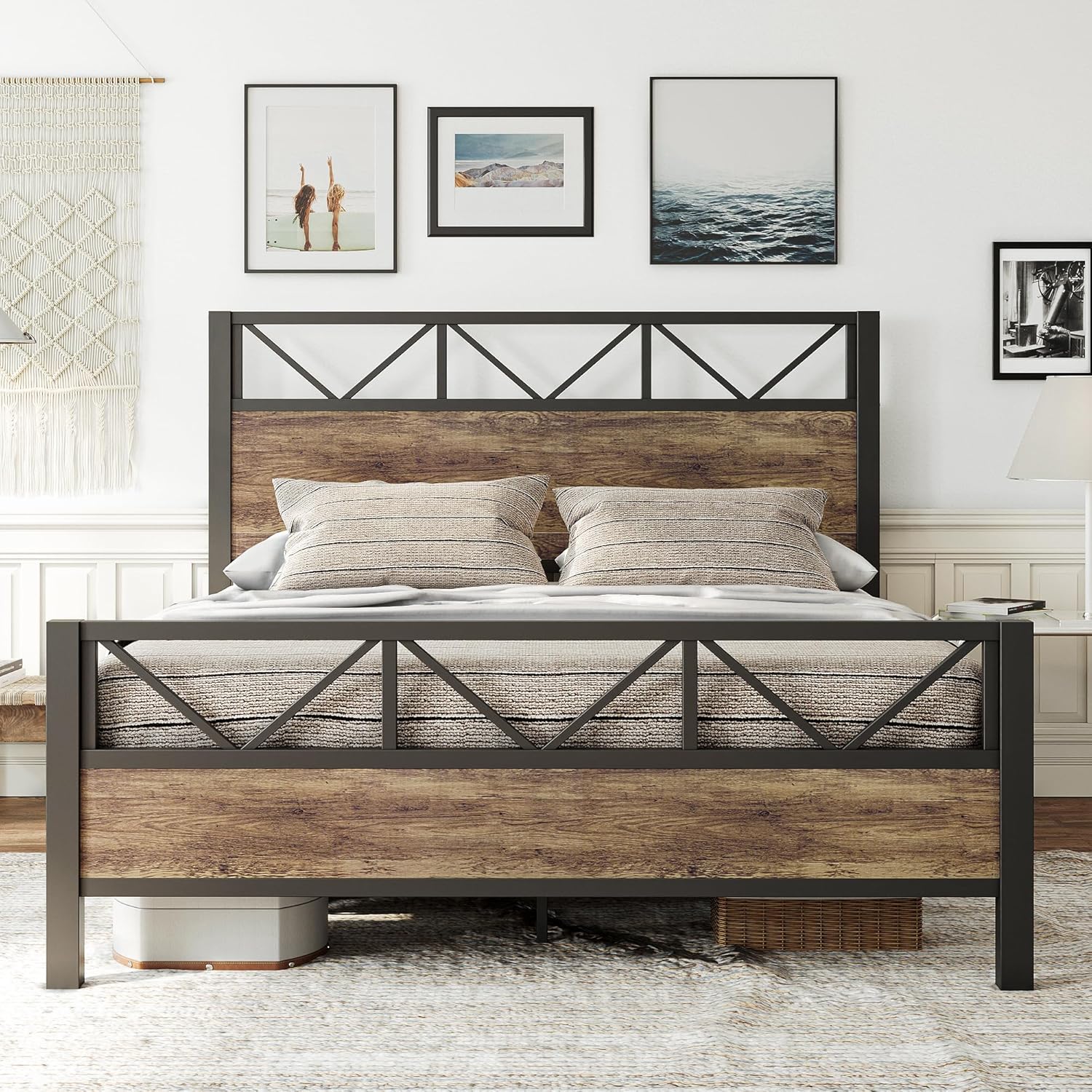  NIMQNVBV0LAW9JP1 60.2-in W Rustic Maple Bed Frame with Strong Metal Support