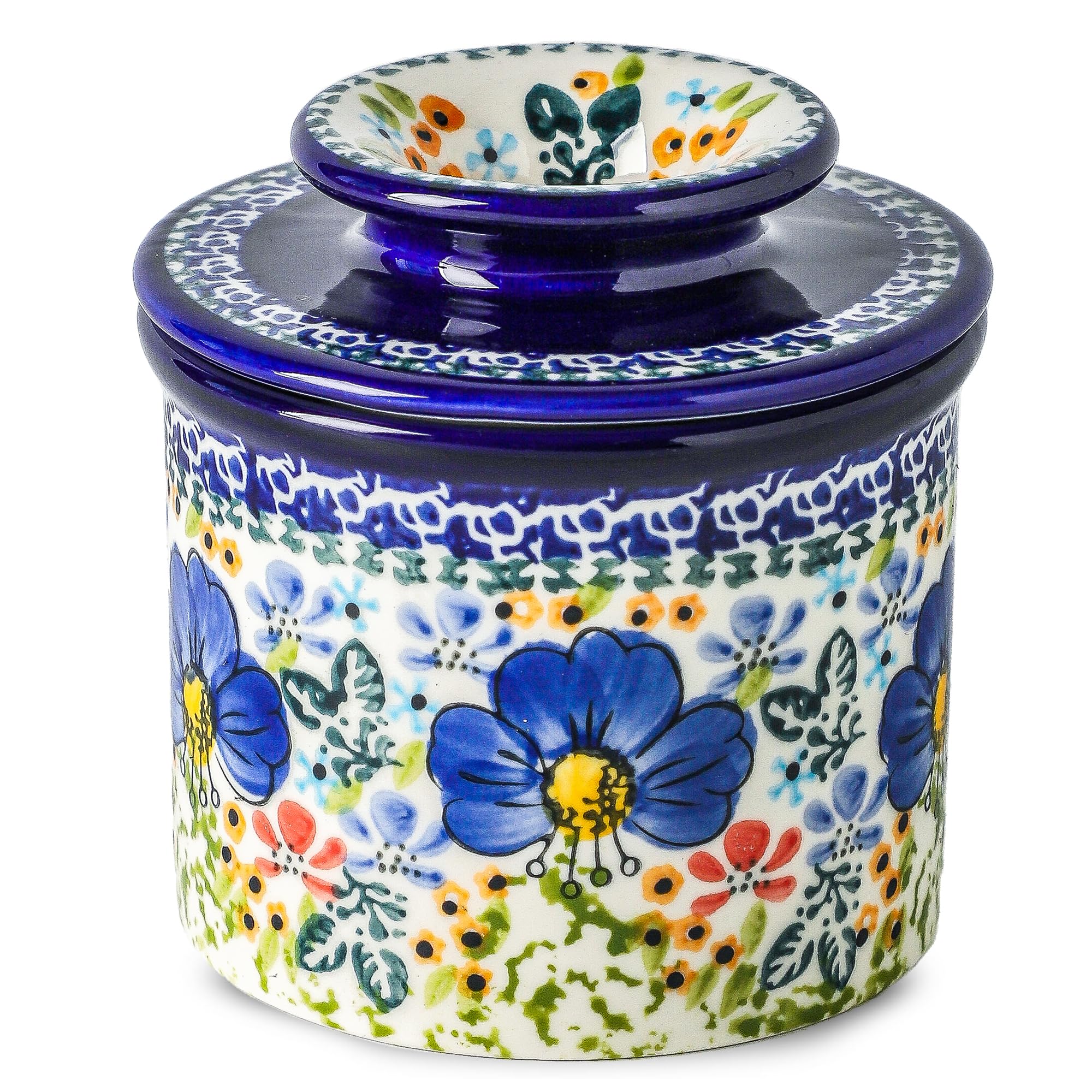 Aoibox  Hand Painted Floral Ceramic Serving Tray with Lid 5 oz Blue Botanical Countertop Butter Dish