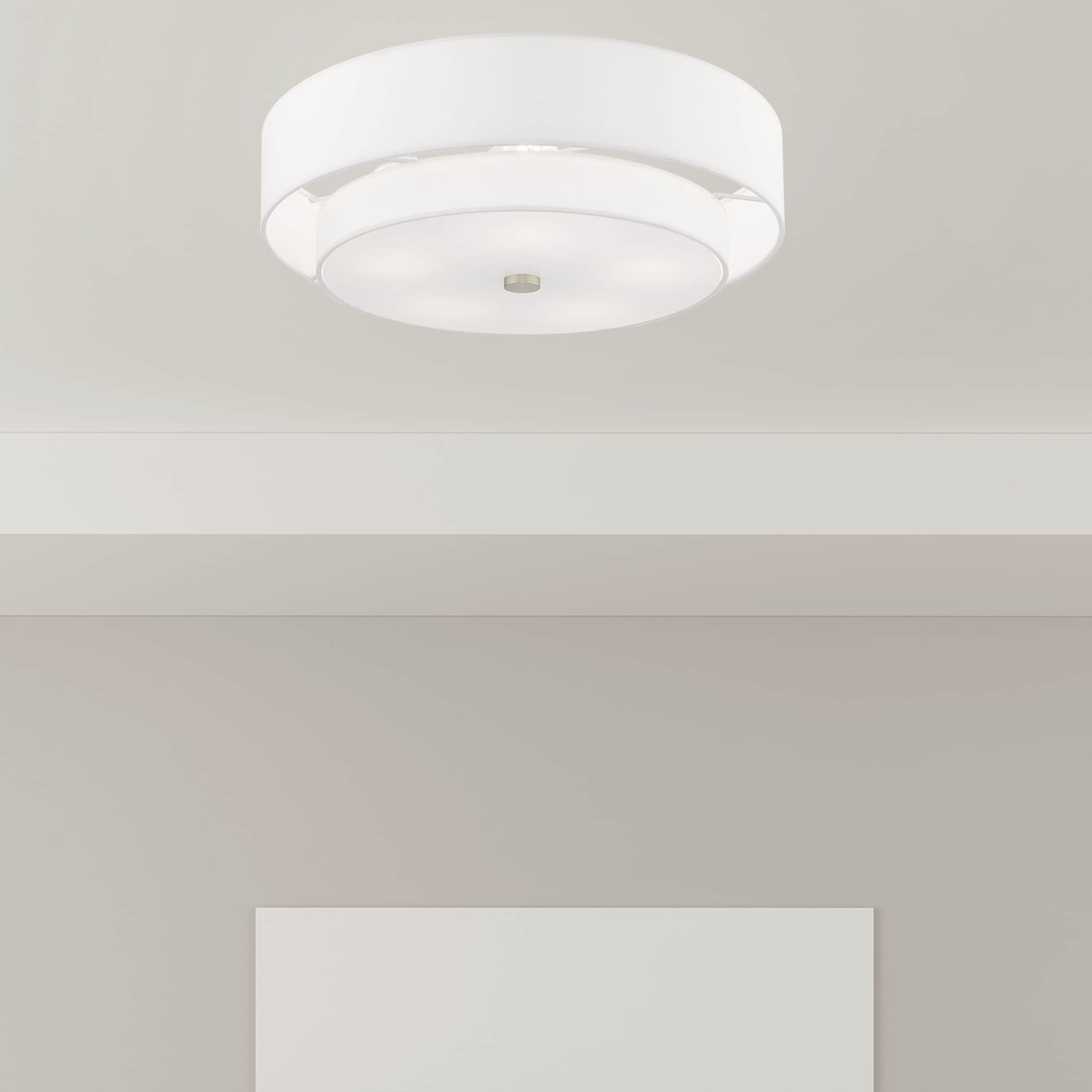 Meridian Brushed Nickel 5-Light Indoor Drum Flush Mount with Off-White Shade