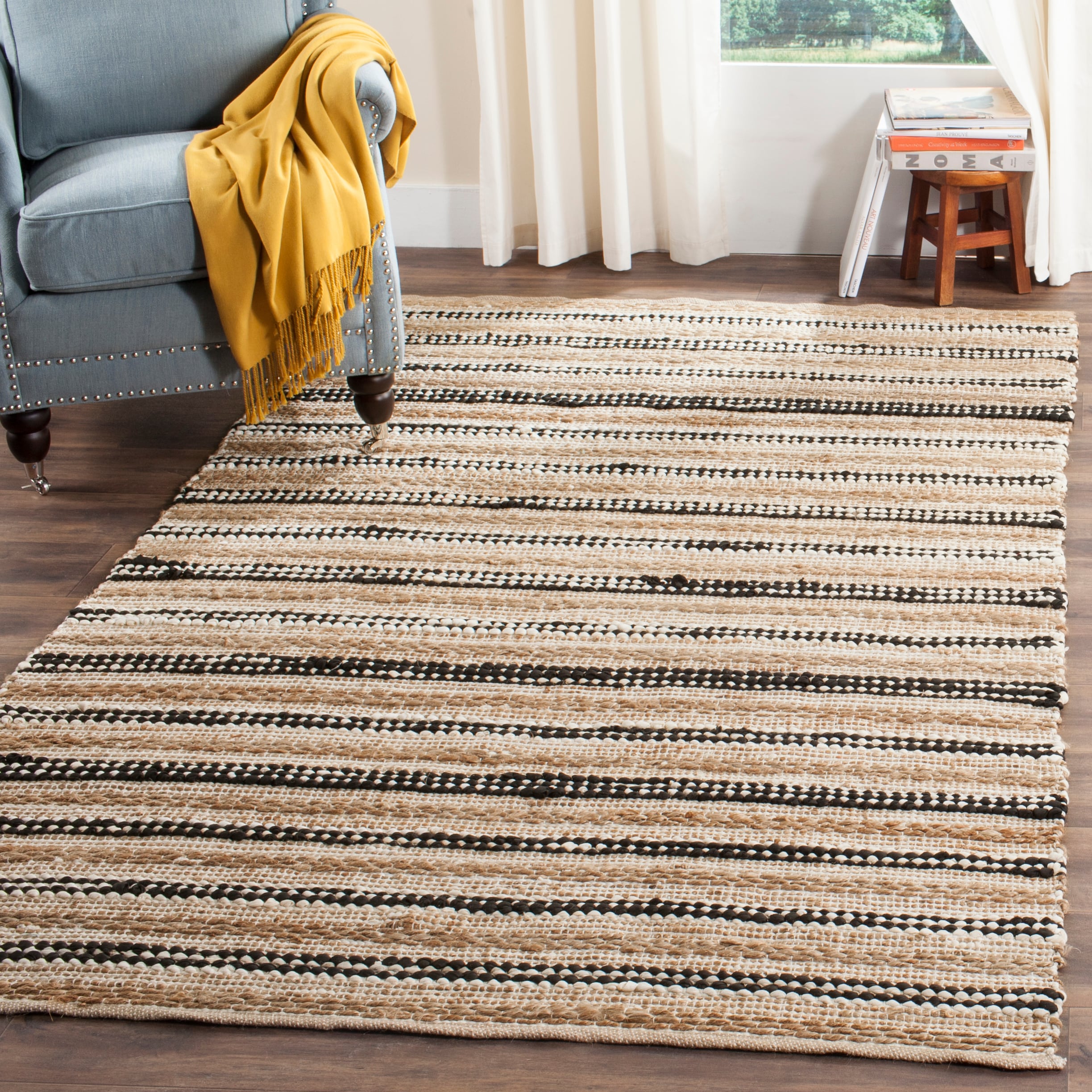 Safavieh CAP862A-4 Cape Cod Eastham 4 x 6 (ft) Cotton Natural/Black Rectangular Indoor Stripe Coastal Area rug