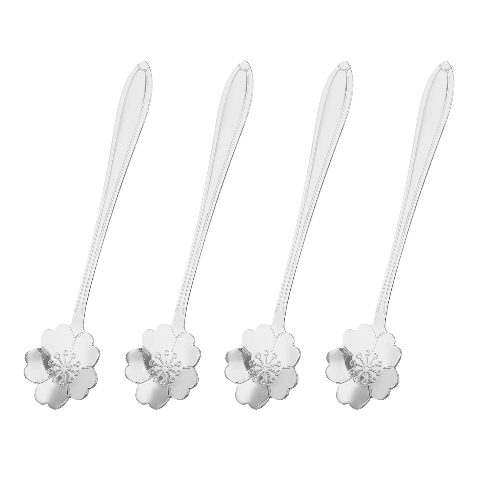 Unique Bargains 4pcs Stainless Steel Flower Spoons 5 Inch Cherry Blossom Shape Coffee Spoon Small Teaspoon Dessert Spoon for Espresso Sugar Cake Silver