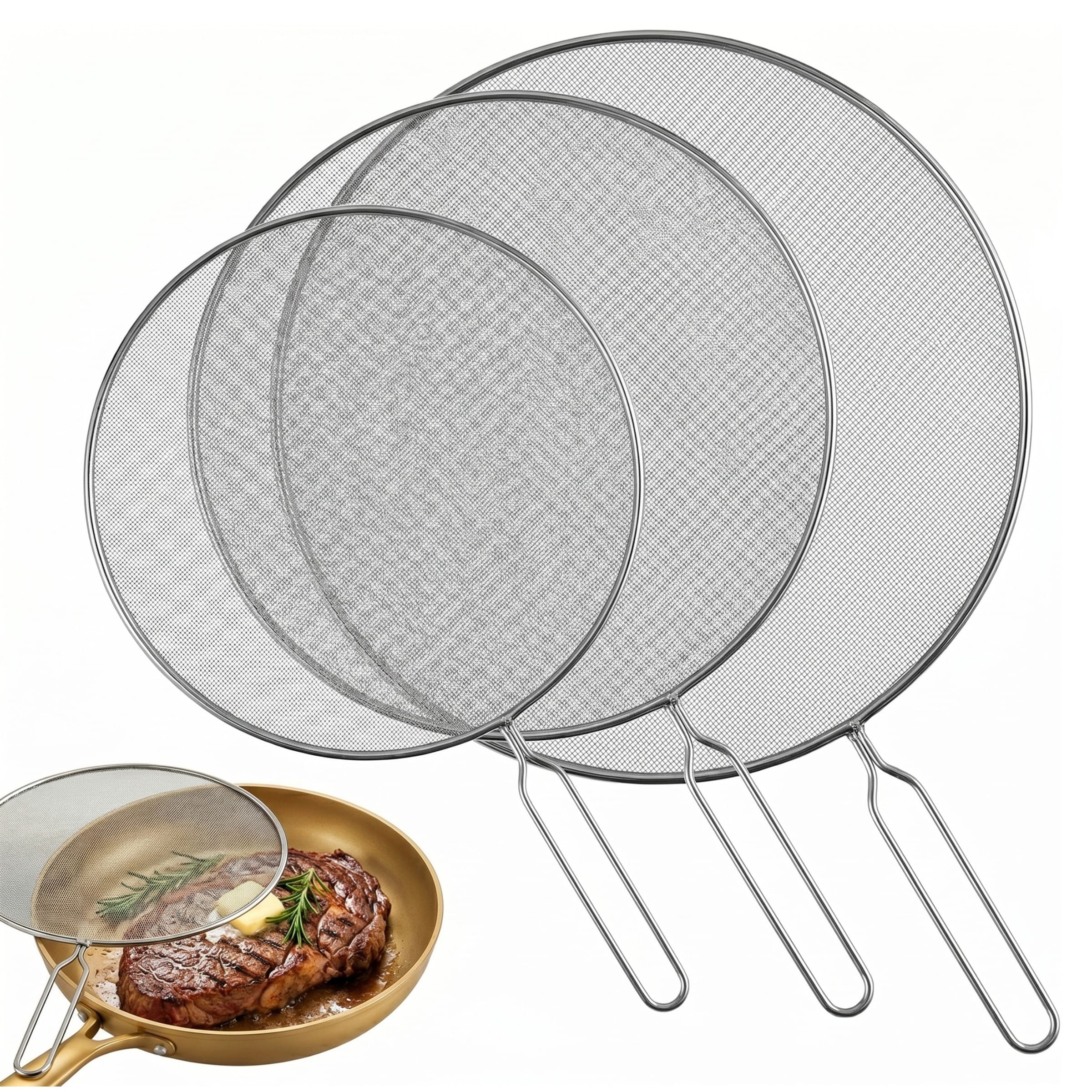 Hastings Home 3 -Piece 3-Piece Splatter Screen Set 11.5-in Stainless steel Cooking pan