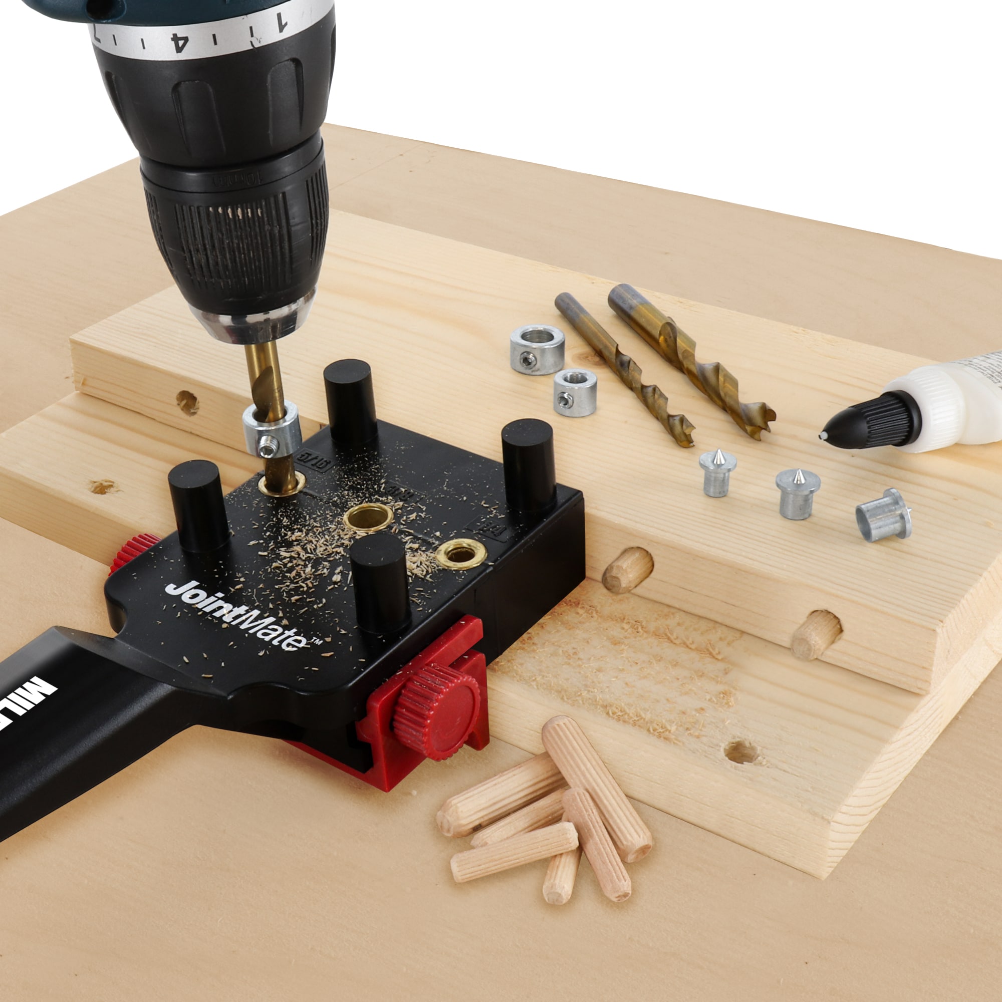 WEN JN038D 3/8 in. Wooden Doweling Kit with Drill Bit, Stop Collar and Fluted Birch Wood Dowels