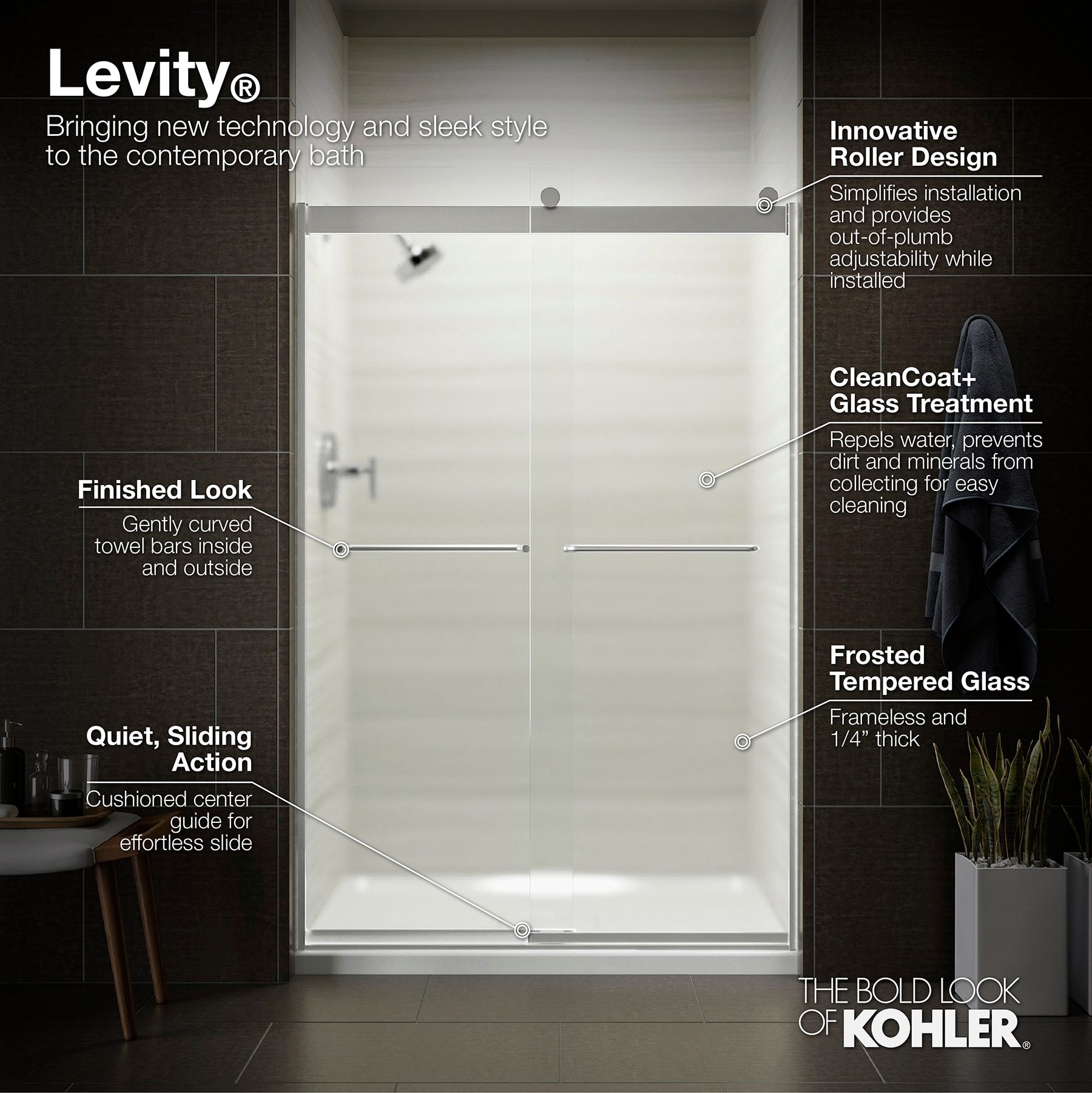 KOHLER Levity Matte Black 56 in to 60 in W x 74 in H Frameless Bypass Sliding Shower Door in the Shower Doors department at Lowes