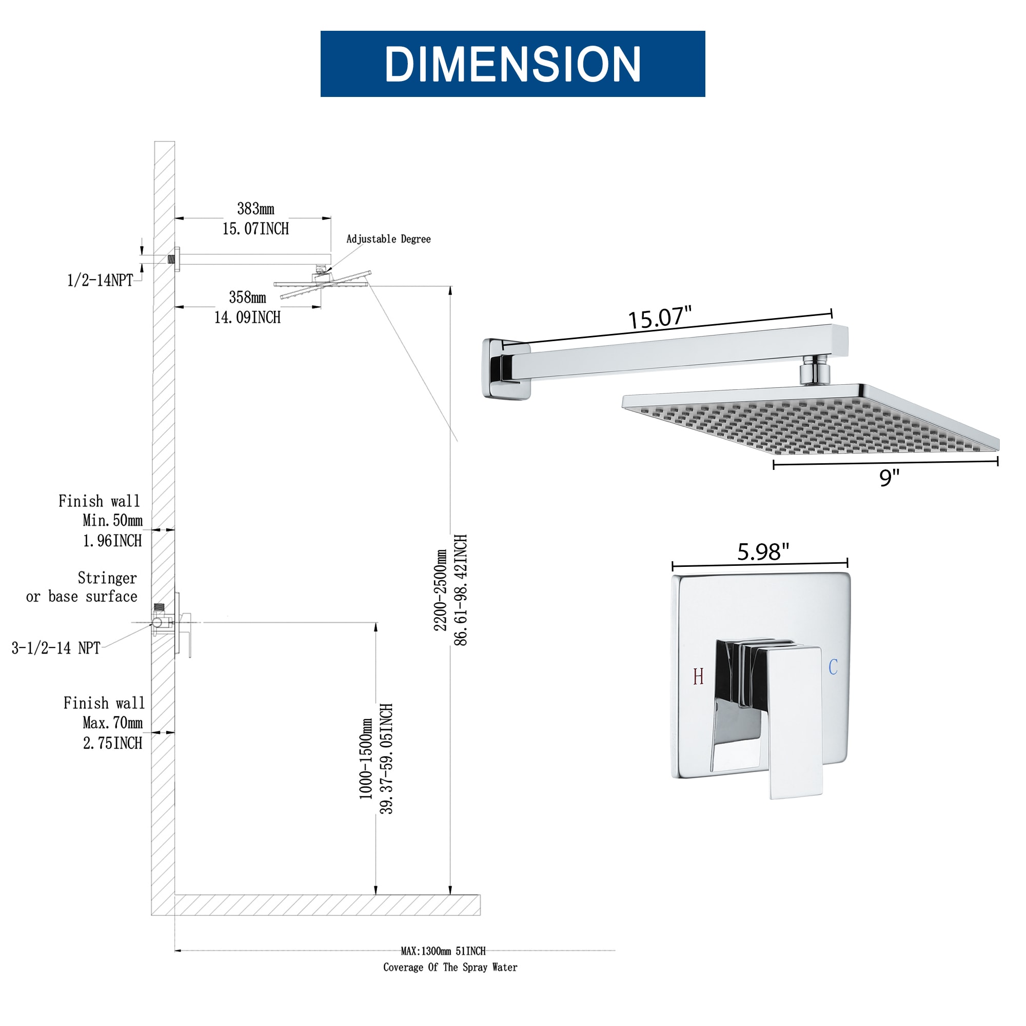 GZMR GZ-MS0312MB Showerhead-Bar-Panels - View #6