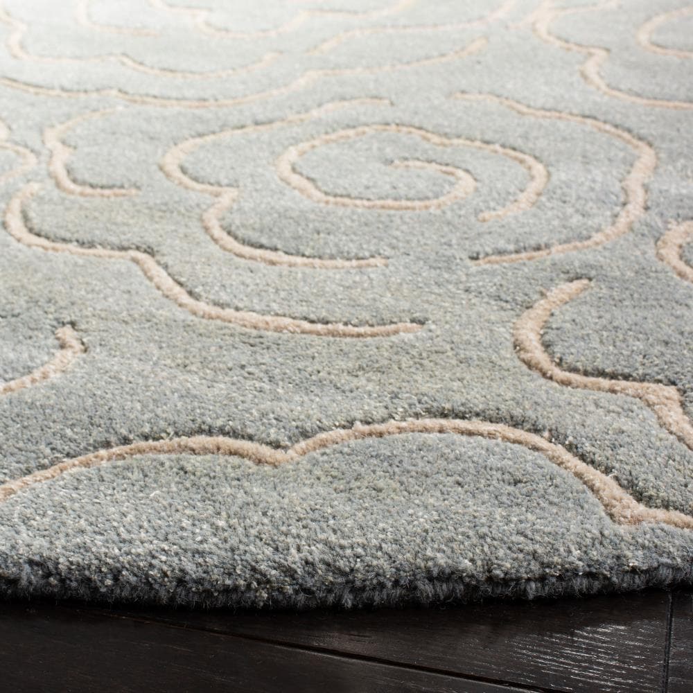 Handmade Off-White Wool and Viscose Round Tufted Rug, 6' Diameter