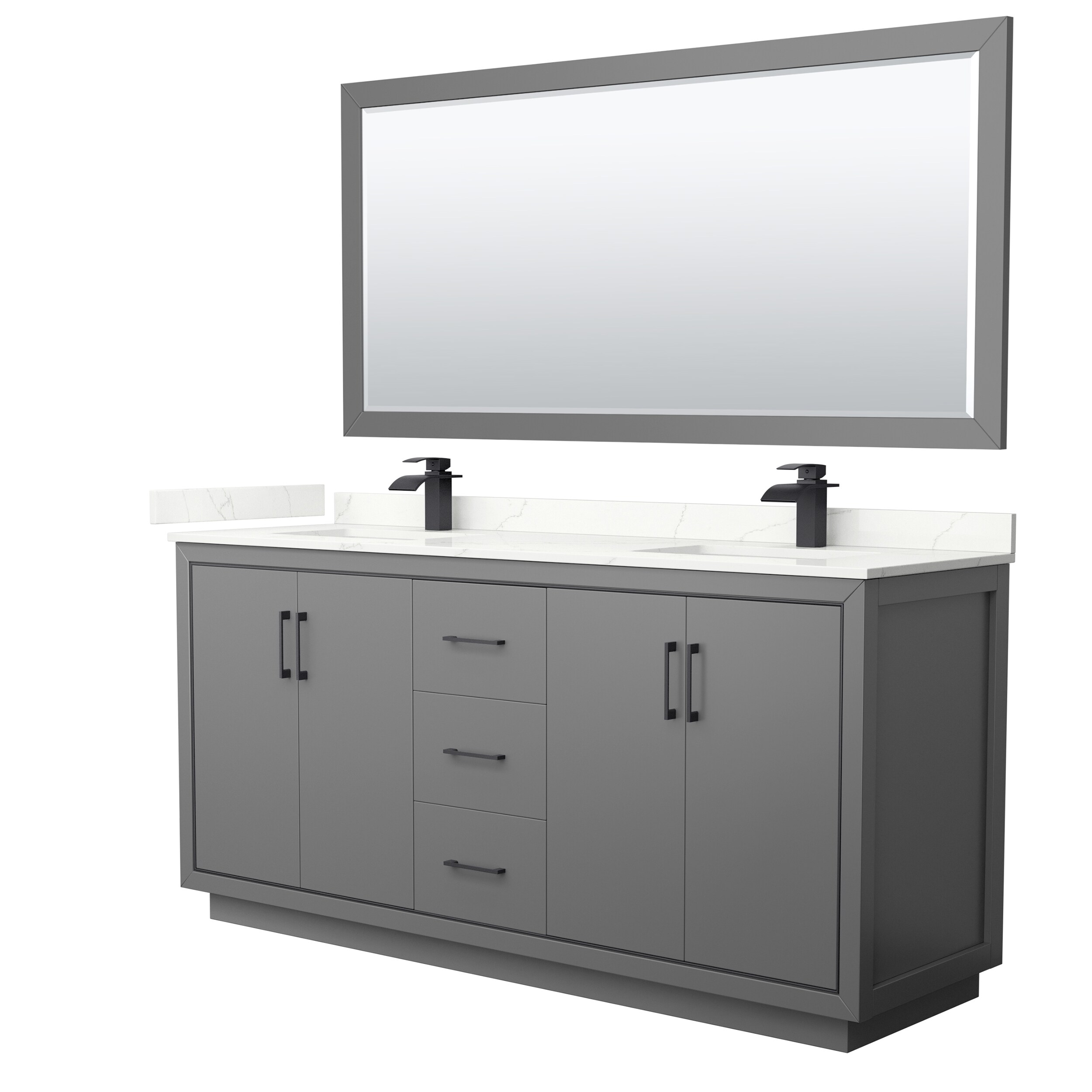 Wyndham Collection WCF111172DGBGTUNSM70 Icon 72-in Dark Gray Undermount Double Sink Bathroom Vanity with Giotto Quartz Top (Mirror Included)