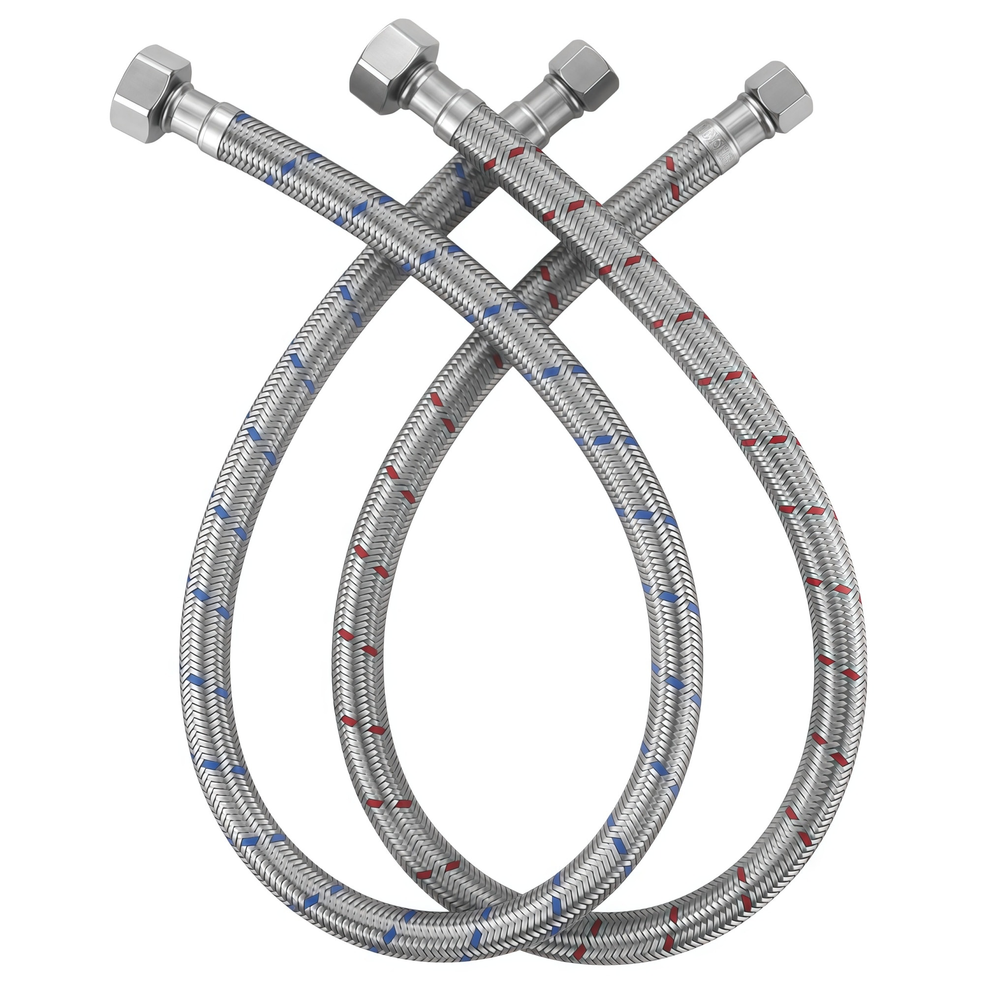 Numhew 24in 2-Pack Silver Braided Stainless Steel Faucet Supply Lines