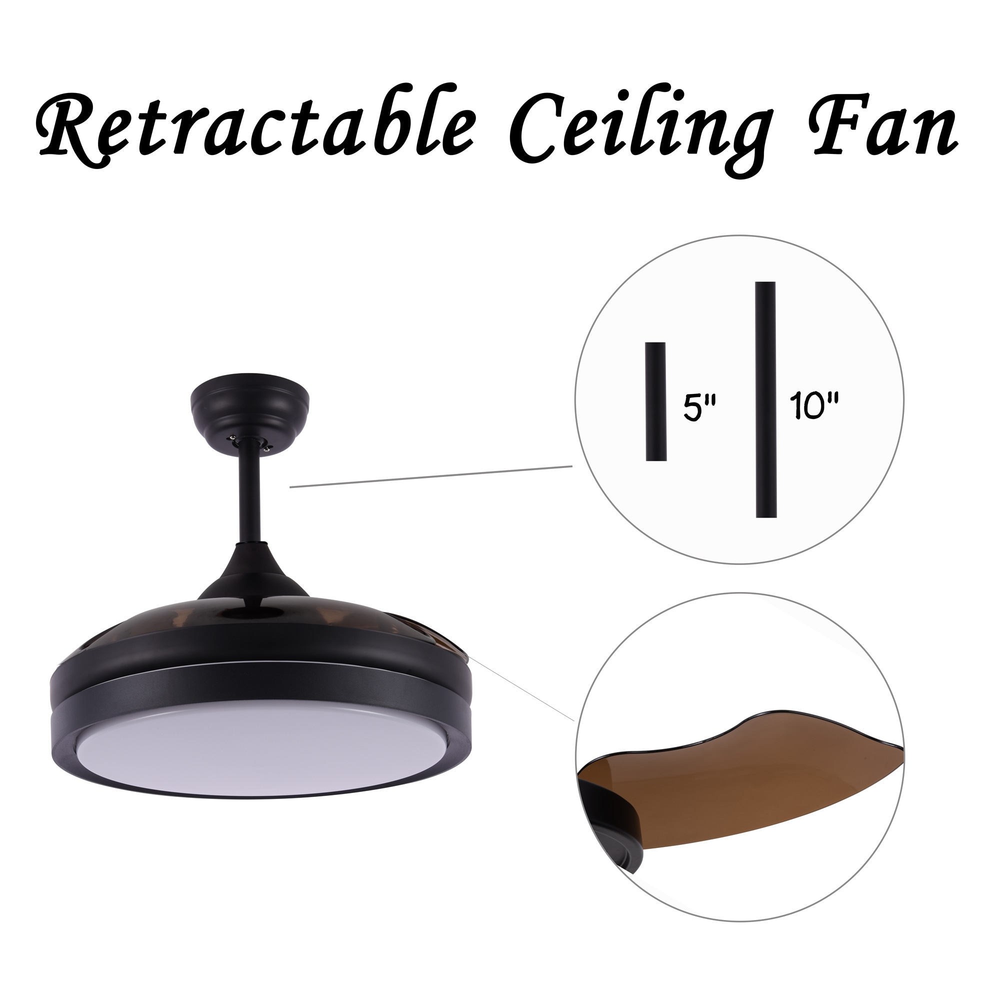 Bella Depot Retractable Ceiling Fan 36-in Black Color-changing LED ...