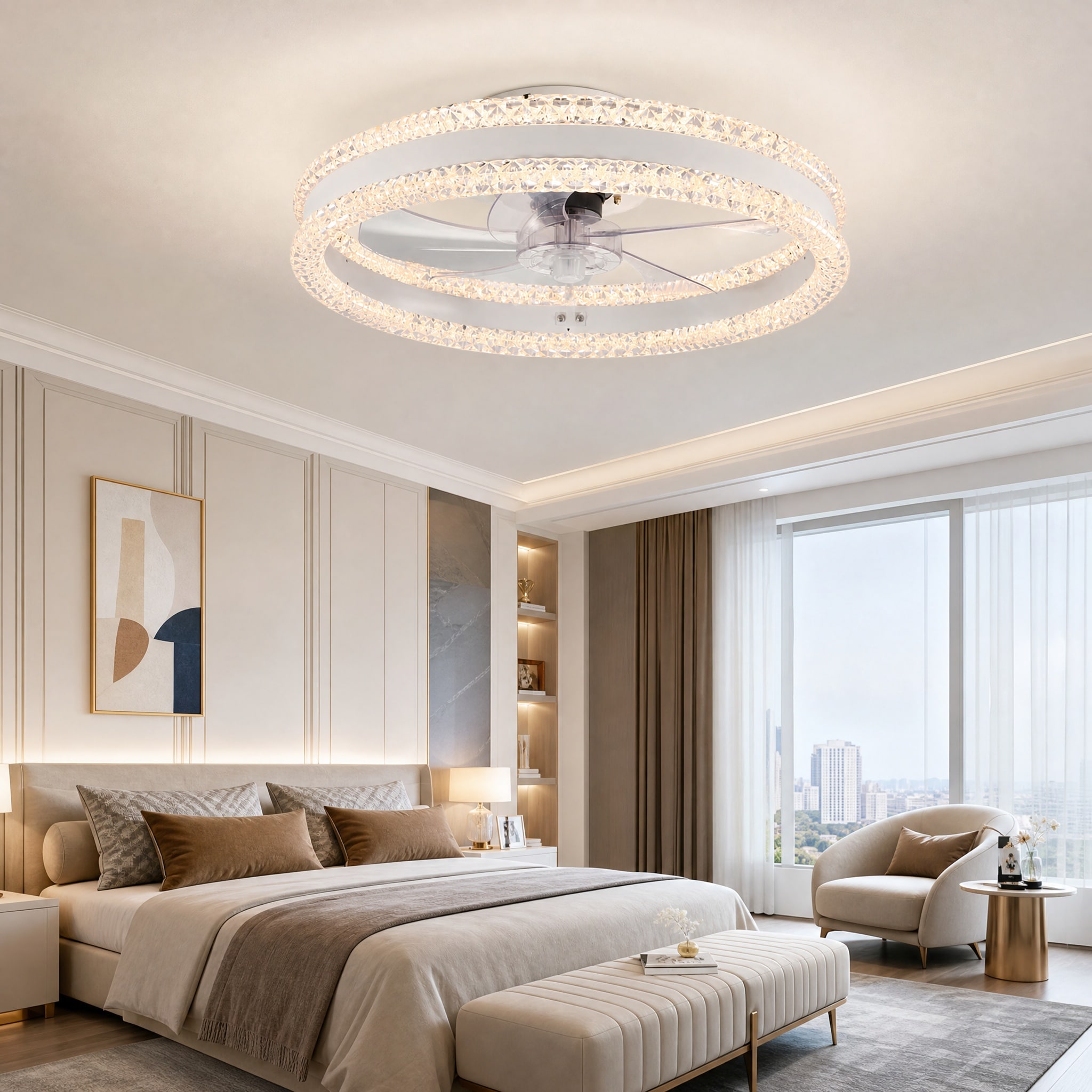 LIVAREEmlen 20 in White Luxury Double Ring LED Ceiling Fan with Light ...