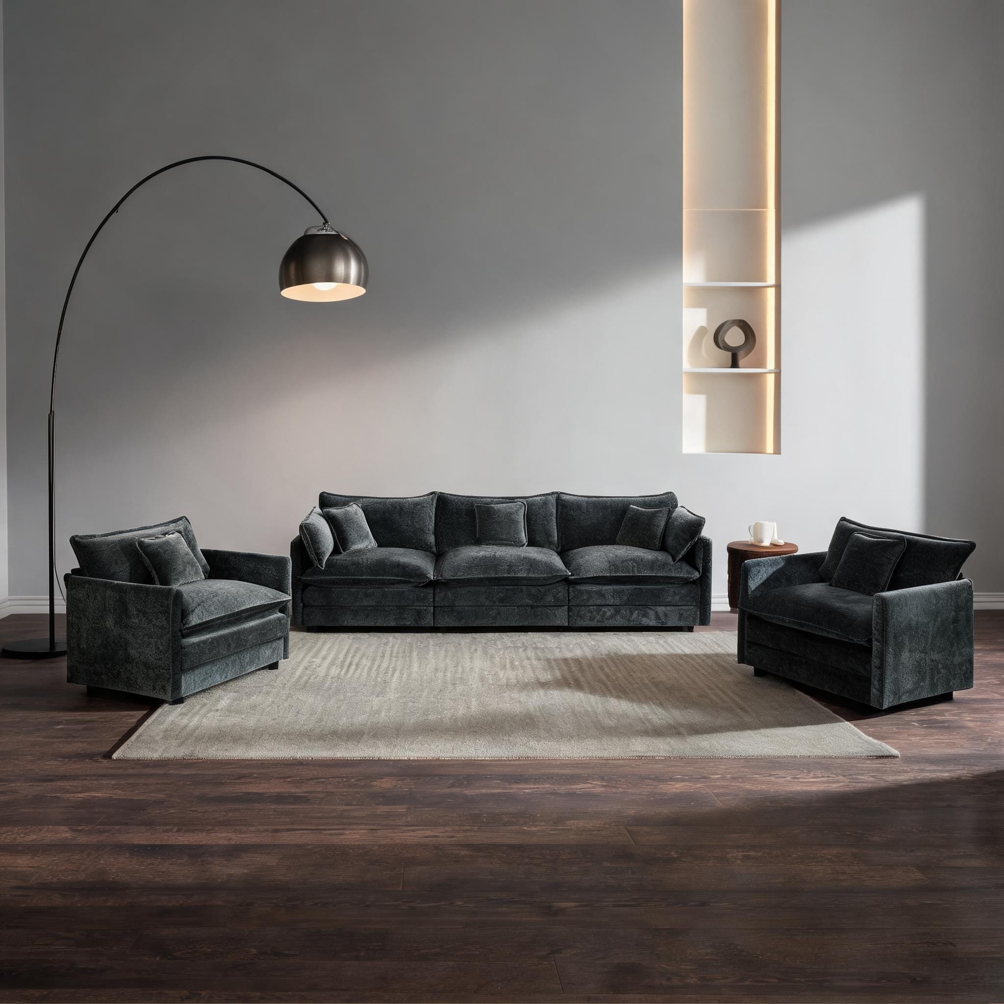 SunJet Modern 3 Piece 1+1+3 Seat Living Room Sofa Set Round Arm ...