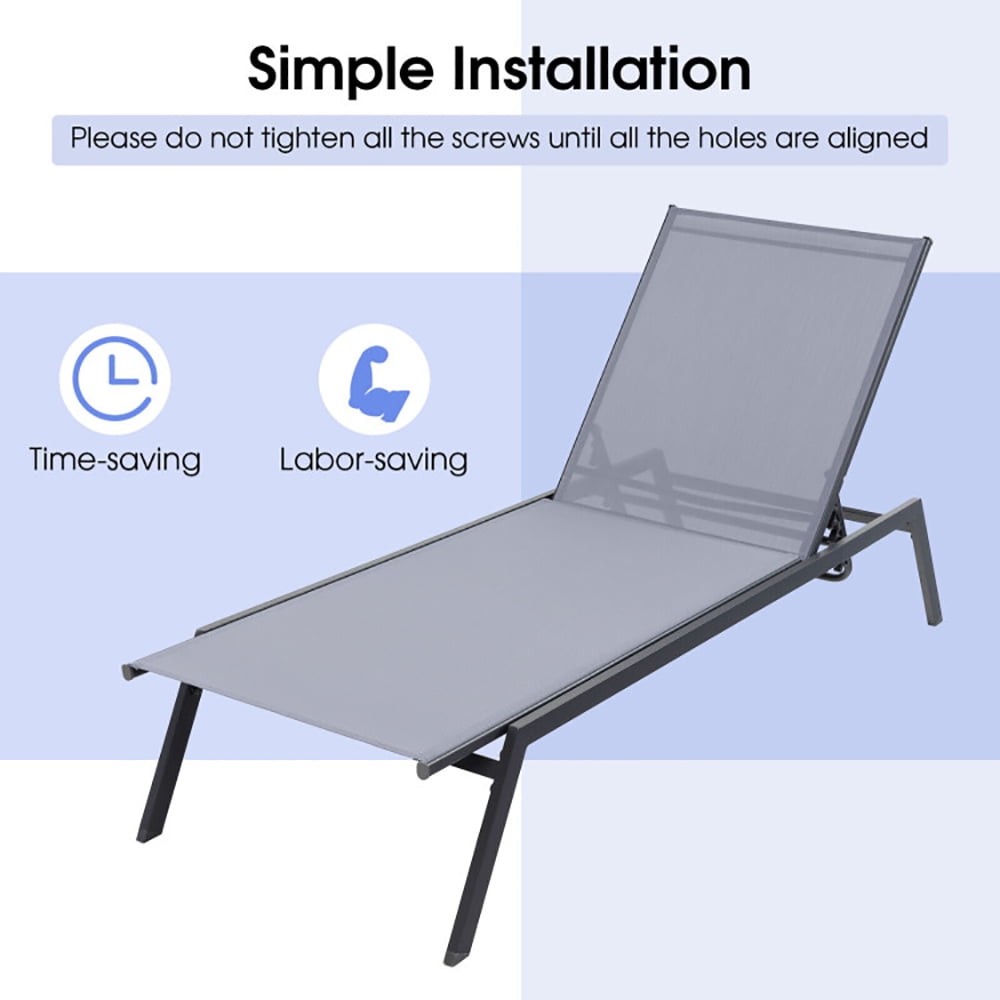 VERYKE Outdoor Adjustable Lay Flat Chaise Lounge Quick Drying Fabric ...