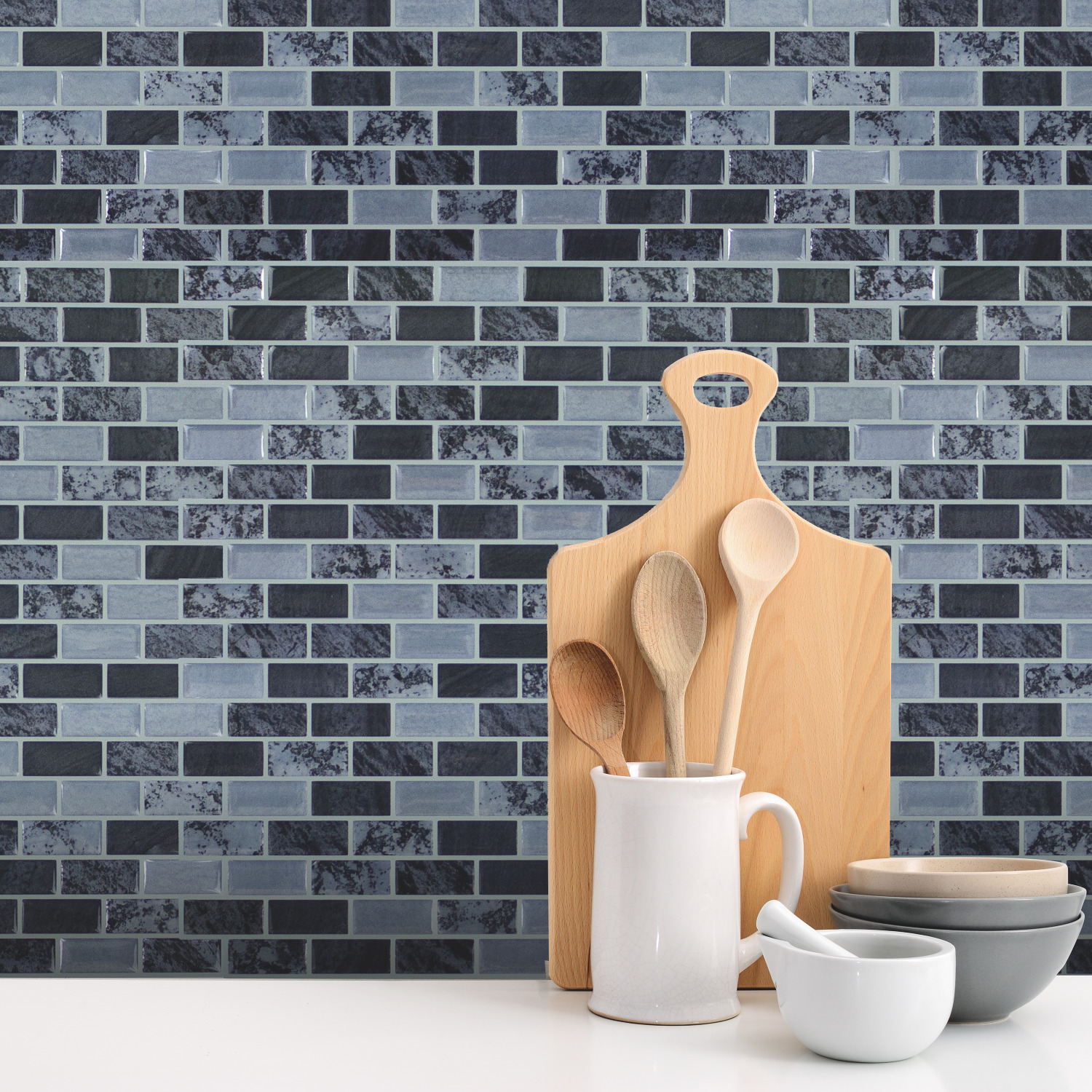 Blue and Gray Marble Peel and Stick Mosaic Tile