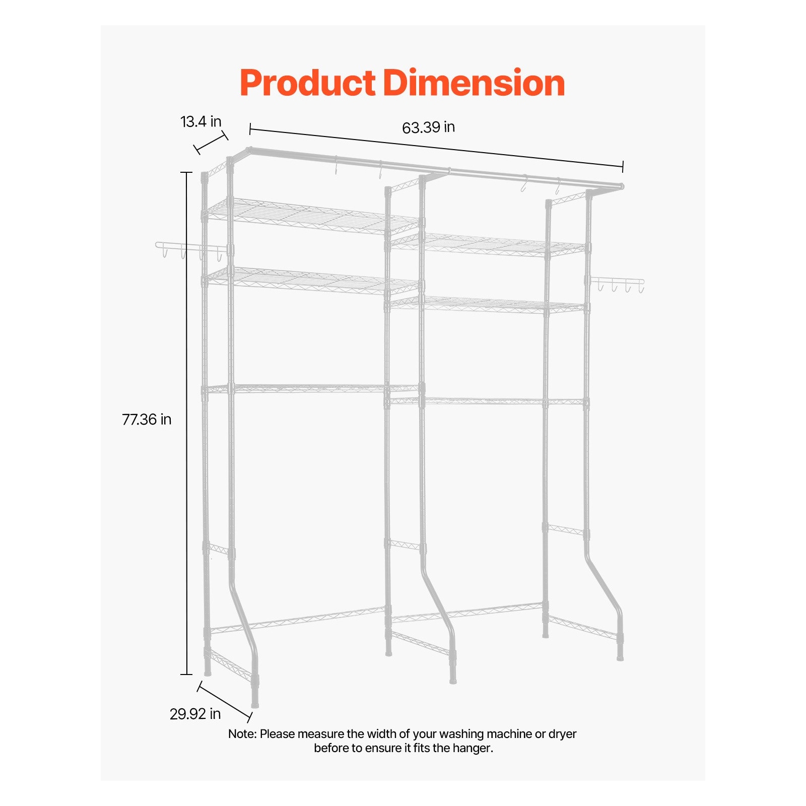 Mecale 6-Tier Over Washer and Dryer Storage Shelves Carbon Steel Drying ...