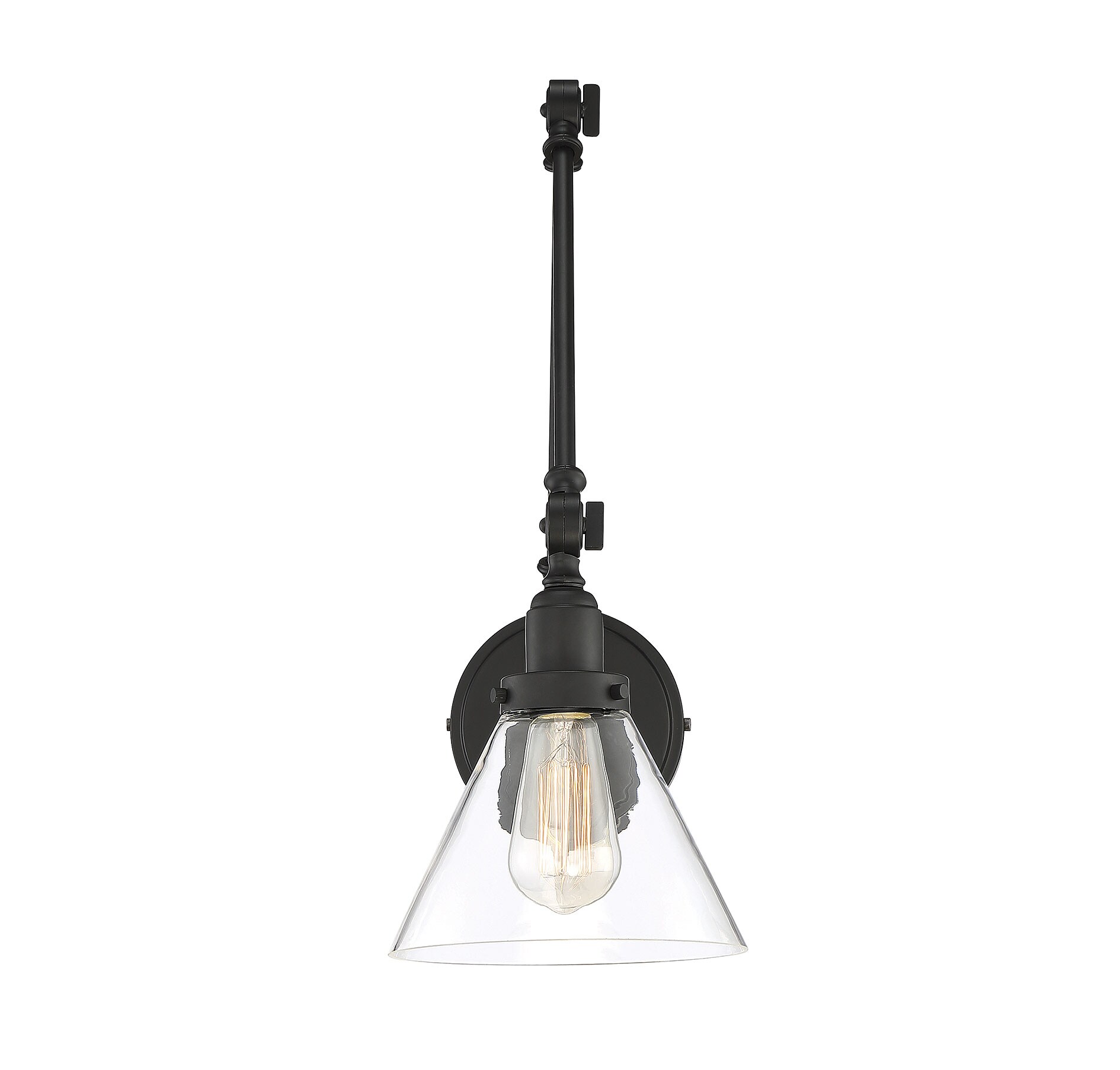 Drake Matte Black Adjustable Arm Wall Sconce with Clear Glass Shade