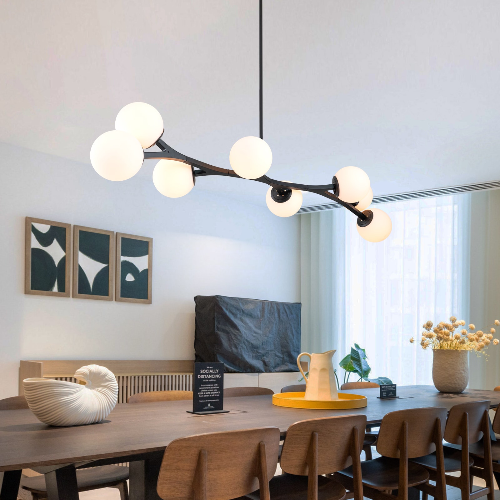 EDISLIVE Y81010000051478 Deerfield 8 -Light Black Modern/contemporary Opal glass Linear Large Hanging Kitchen island light