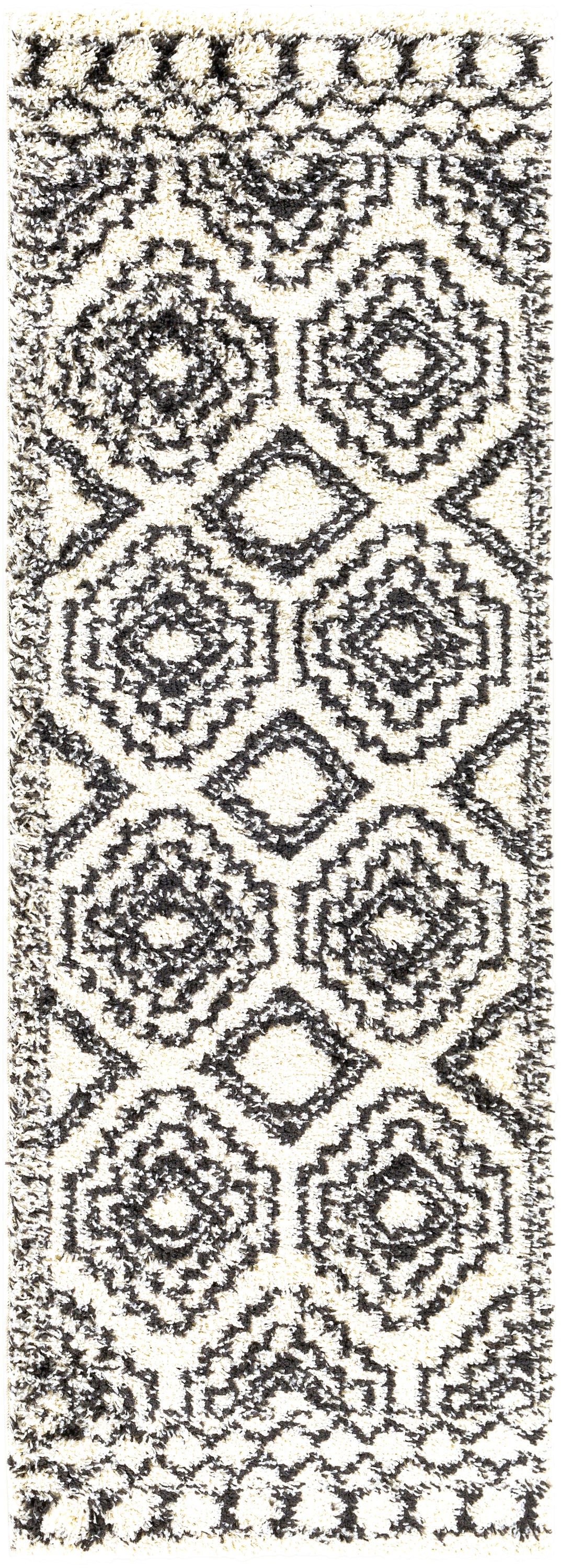 Livabliss BSH2300-2773 Beni shag 3 x 8 (ft) Polypropylene Black/Cream Rectangular Indoor Medallion Global Area rug