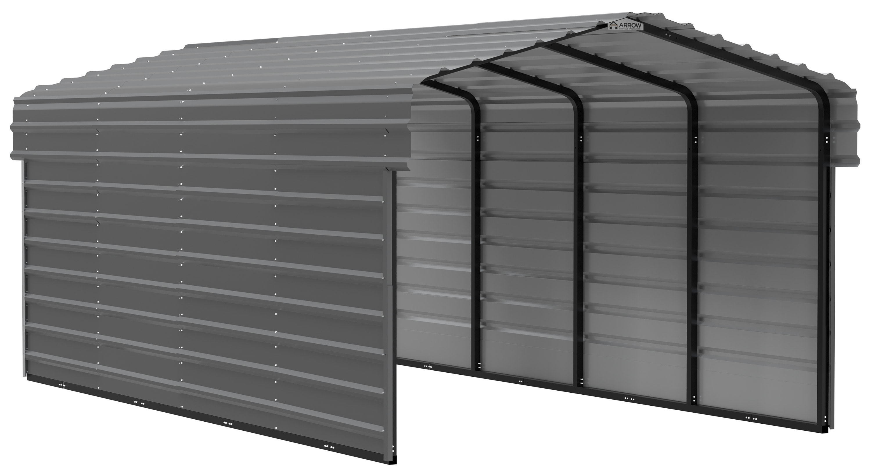 Arrow CPHC102007ECL2 10-ft W x 20-ft L x 7-ft H Charcoal with 2 Side Wall Kits Metal Carport with Metal Roof