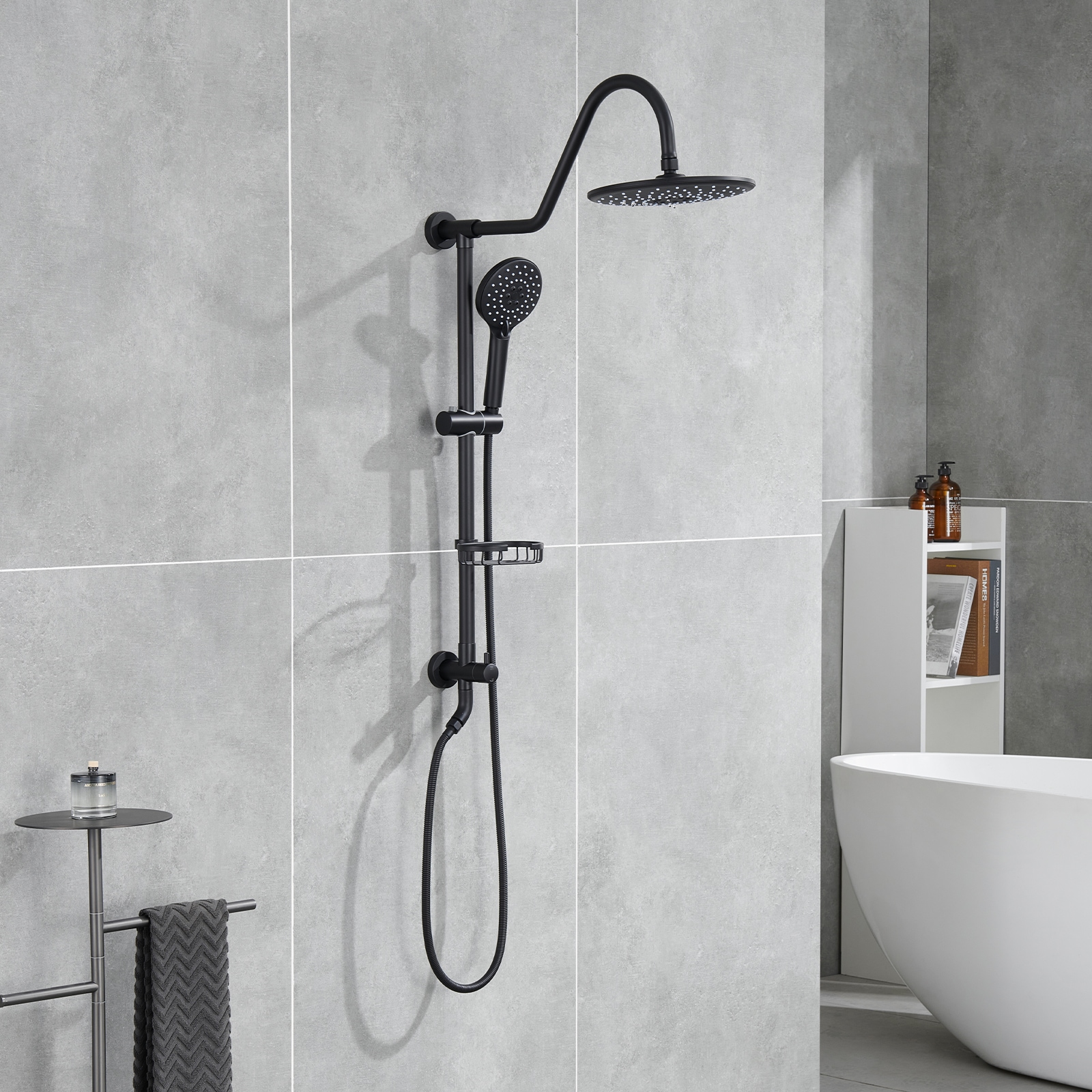 Flynama J-V-981261 Matte Black 9.84-Inches Waterfall Dual Head Built-In Shower Faucet System with 2-way Diverter ( Ceramic Disc Valve Included )