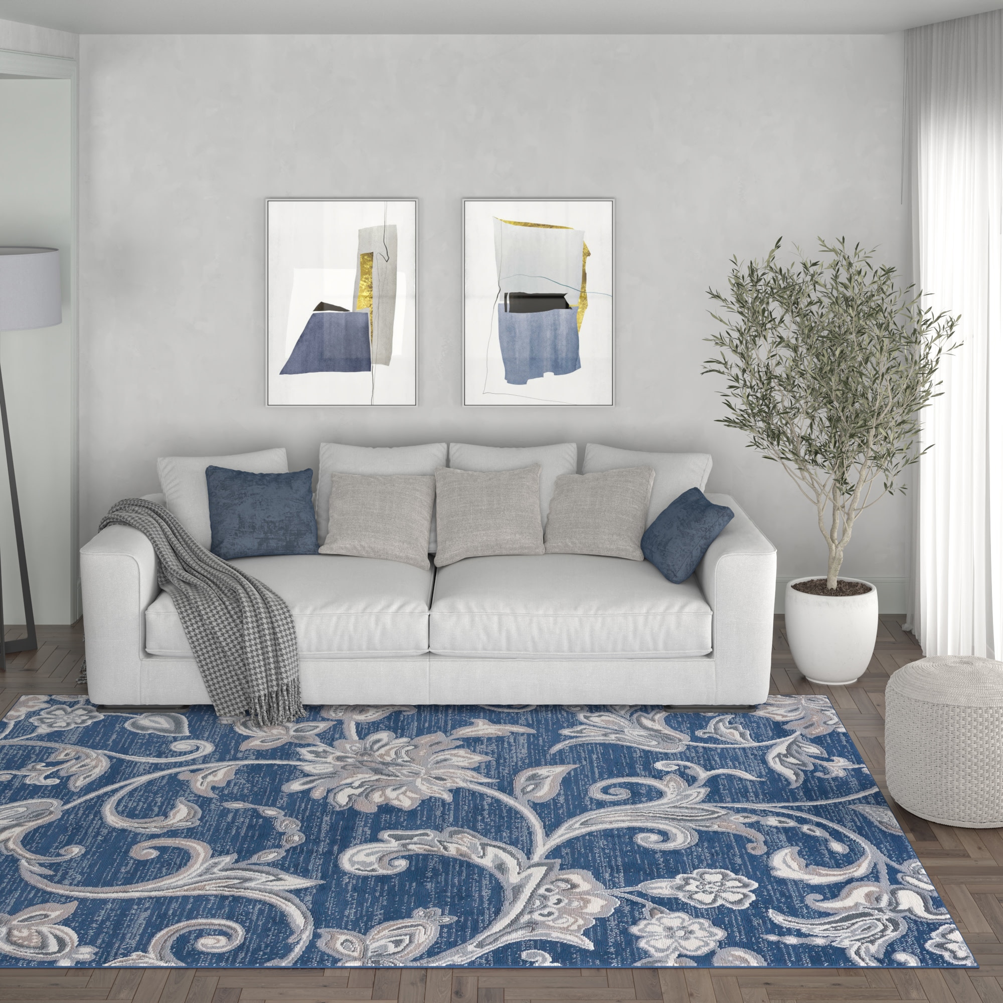 Tayse MDN3507 5X7 Madison 5 x 7 (ft) Loomed Polypropylene Blue Rectangular Indoor Floral/Botanical French Country Area rug