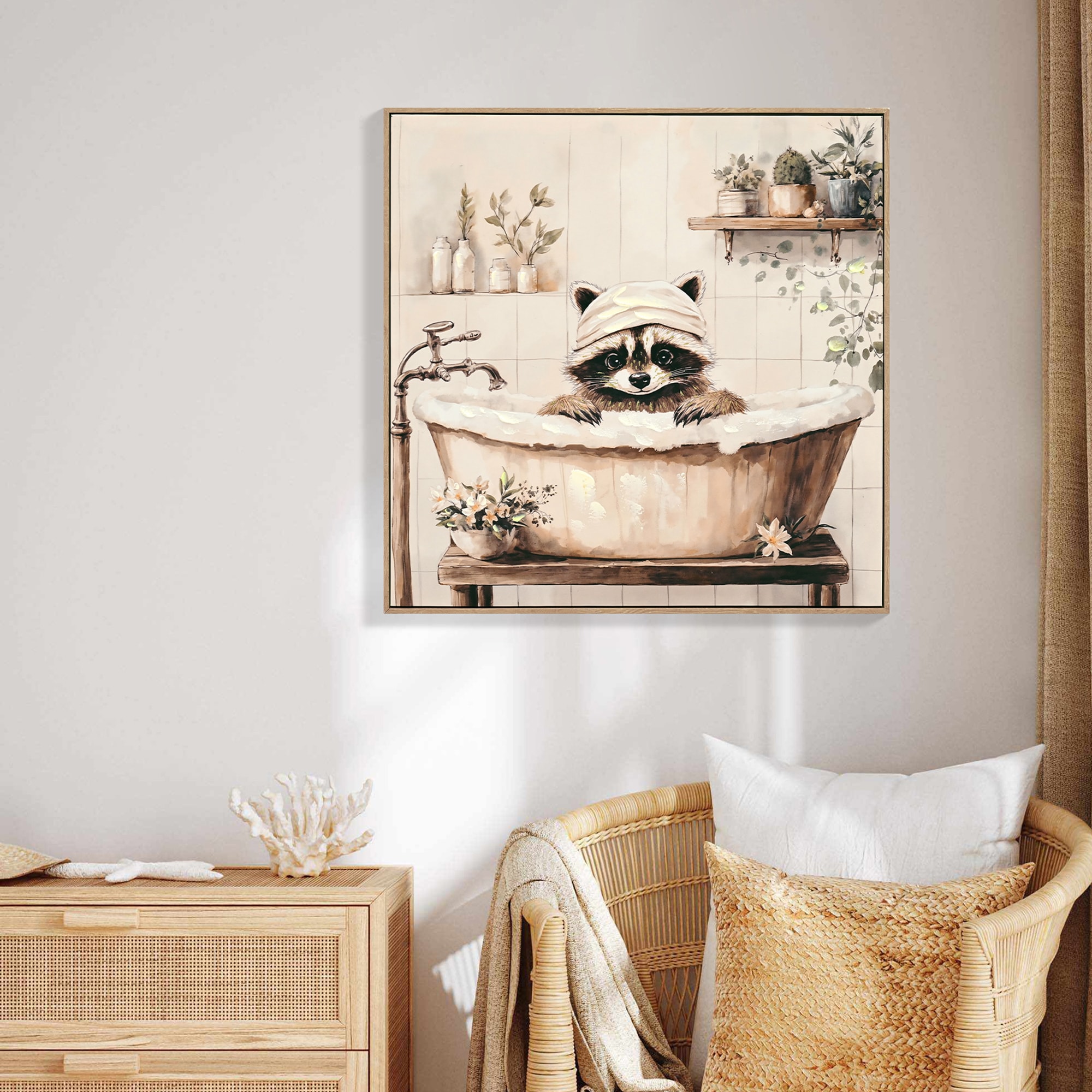 Boyel Living Raccoon Bathroom Canvas Wall Art Raccoon in Bathtub ...