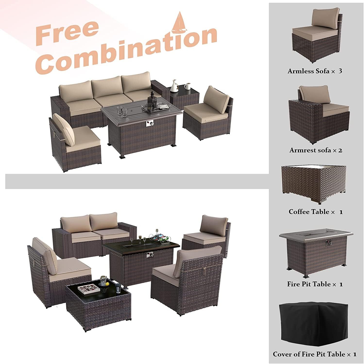 ALAULM LS-6PCS+FP-SAND Patio-Conversation-Sets - View #6