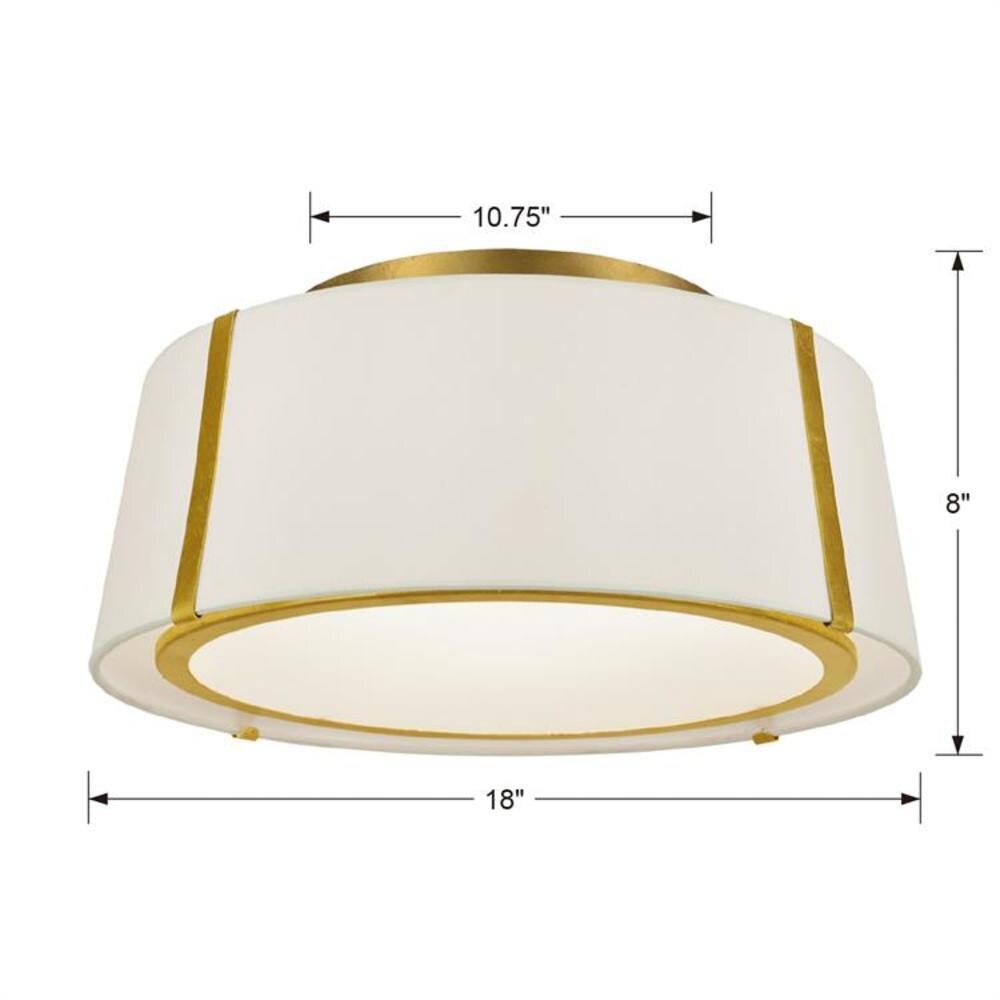 Antique Gold and White Silk Drum Ceiling Light