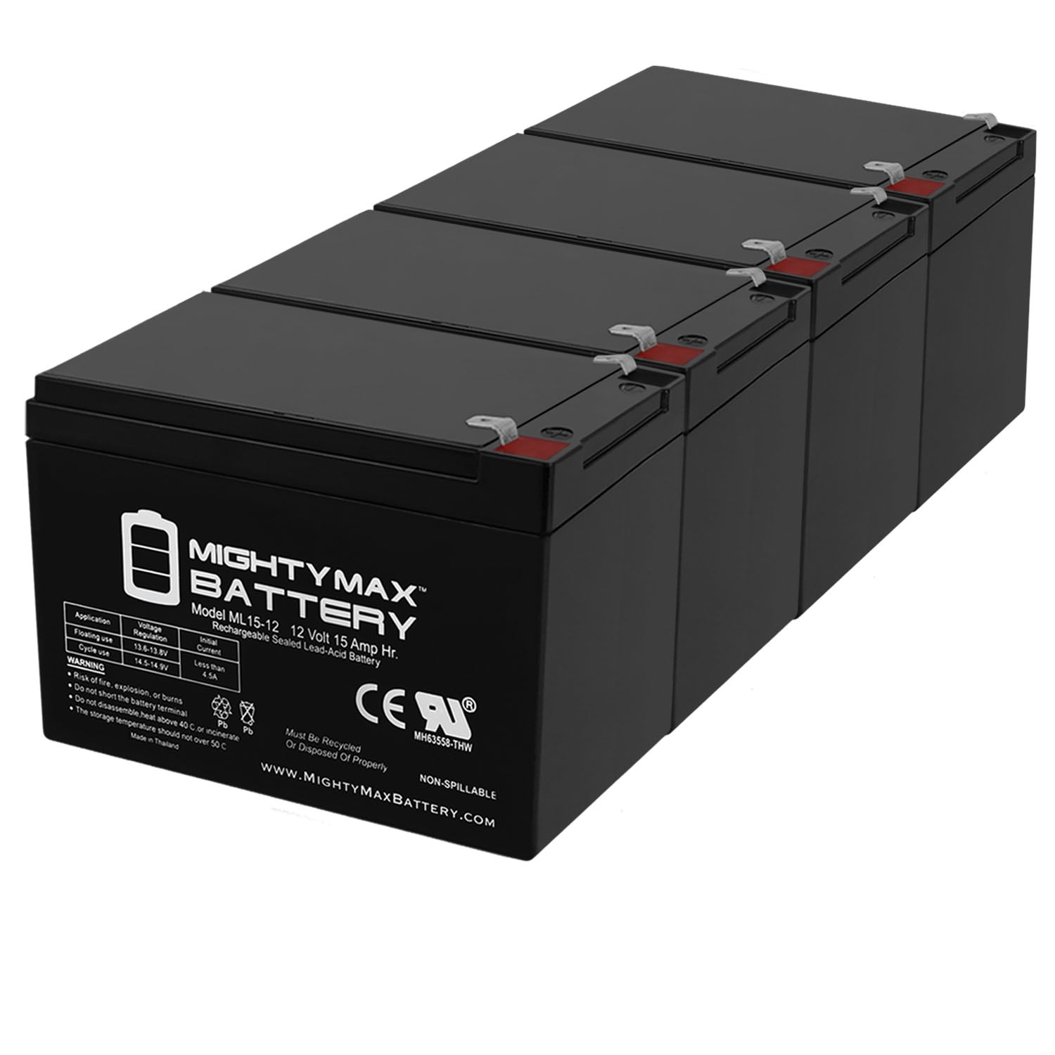 Mighty Max Battery MAX3439152 12V 15Ah Scoote Replaces 14AH National C14A, C-14A Rechargeable Sealed lead acid 12150 Backup power Batteries 4 -Pack
