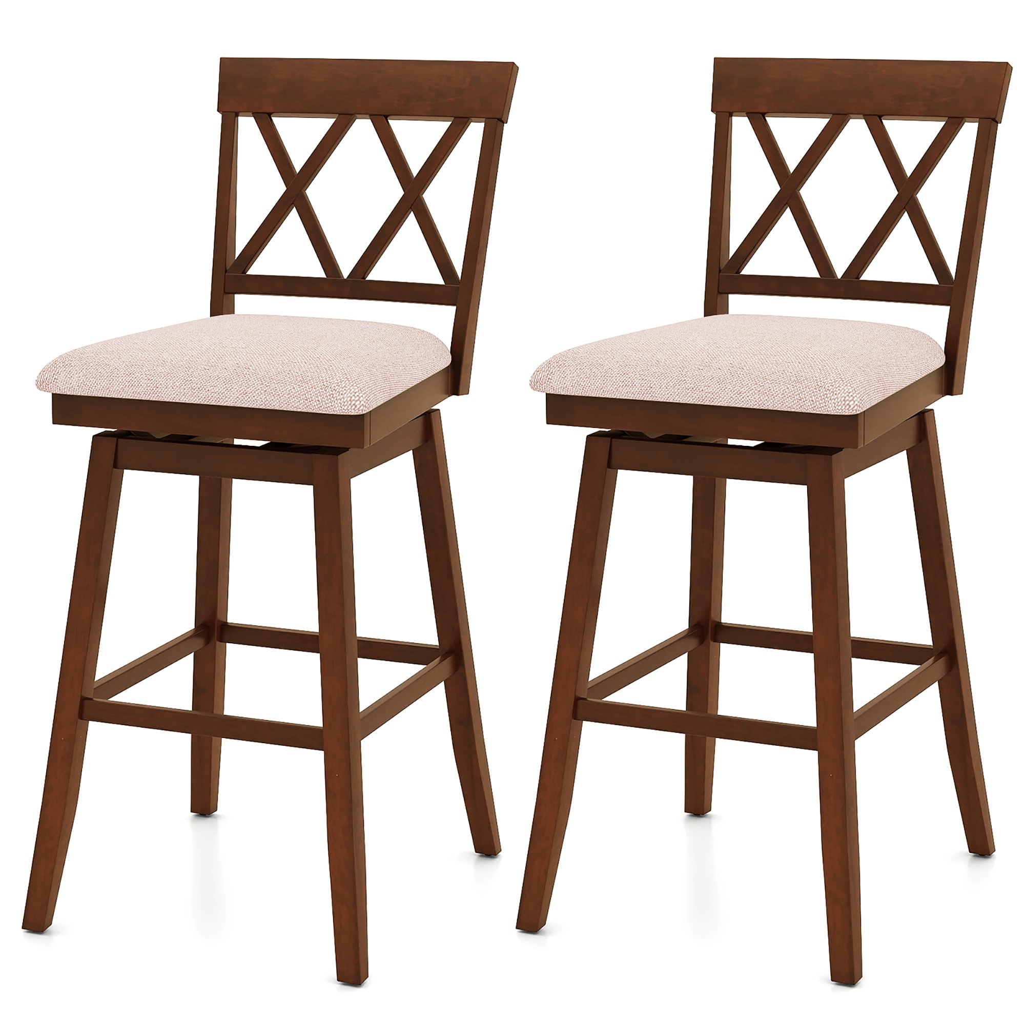 Costway White and Gray 3-in H Extra tall (34-in and up) Square Seat Upholstered Swivel Wood Back Bar Stool Back