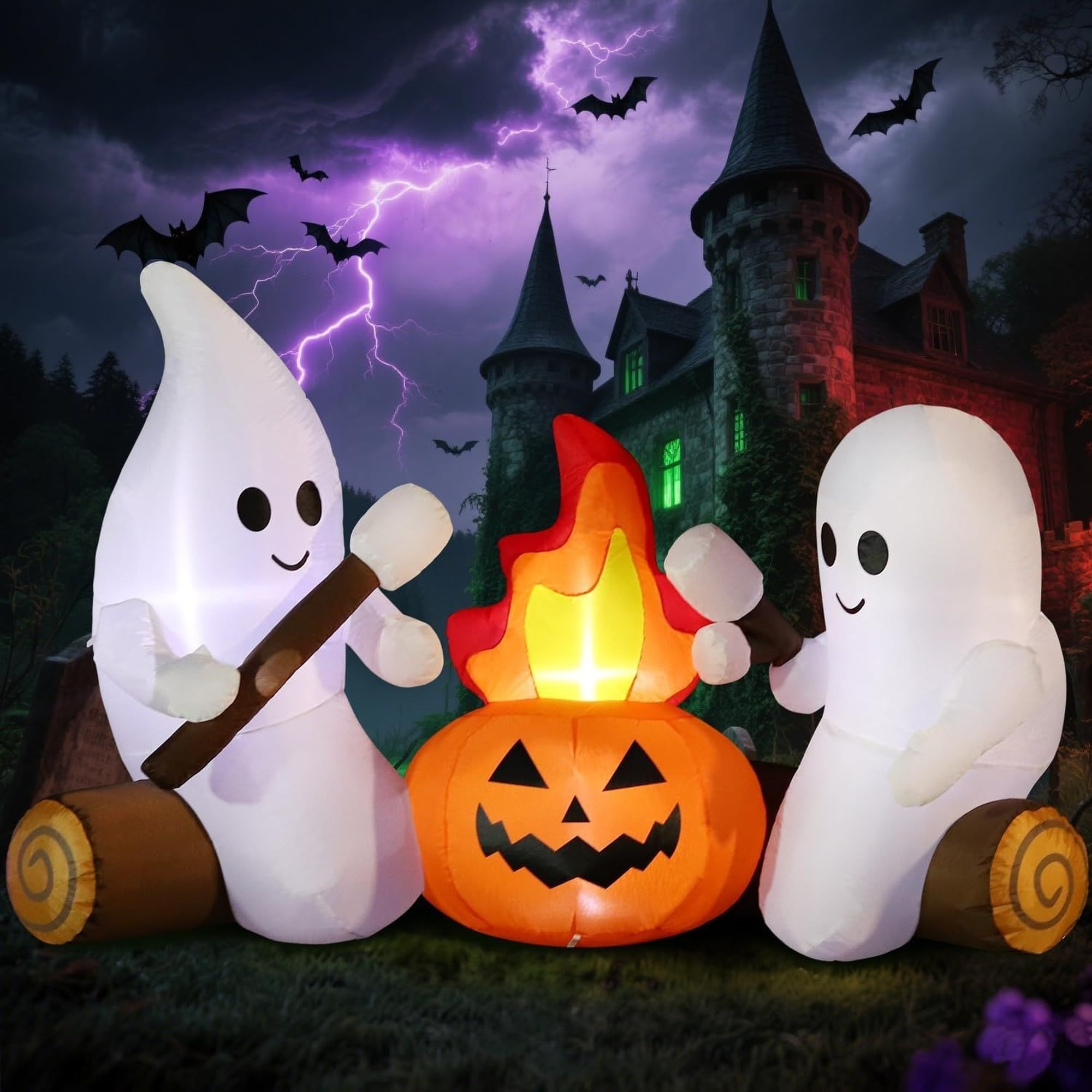 OGETFUUR 12ft Halloween Inflatable Giant Ghost 3 Color Flame LED Outdoor Yard Decoration for Home Lawn Holiday Party